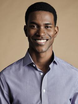 Charles Tyrwhitt Cotton Poplin Non-Iron Bengal Stripe Shirt, Blue - view 2, Blue