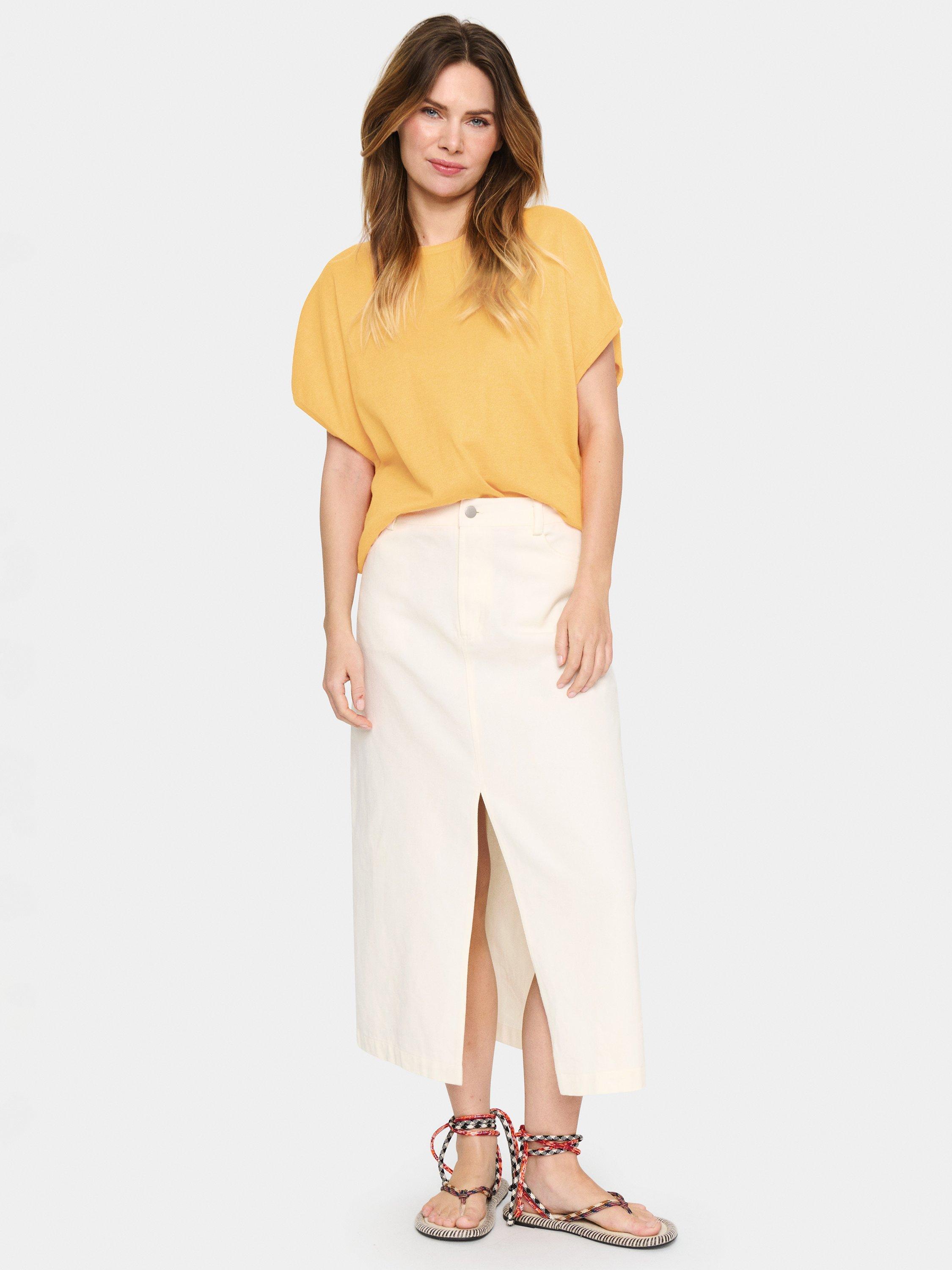 Product image 3 of 6, which shows Saint Tropez Mila Short Sleeve Round Neck Top, Yellow, M