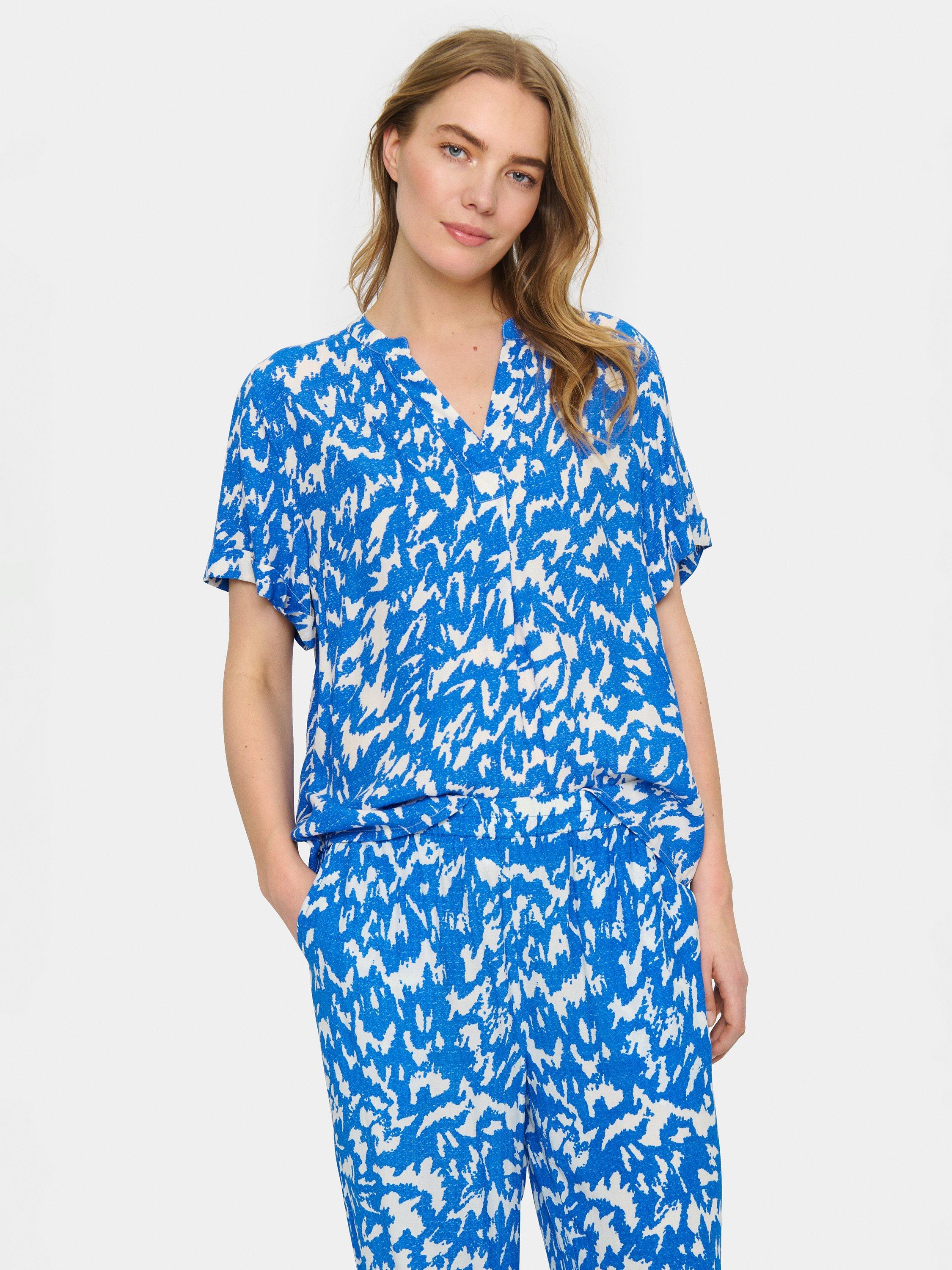 Saint Tropez Agnes Abstract Print V-Neck Blouse, Blue/White