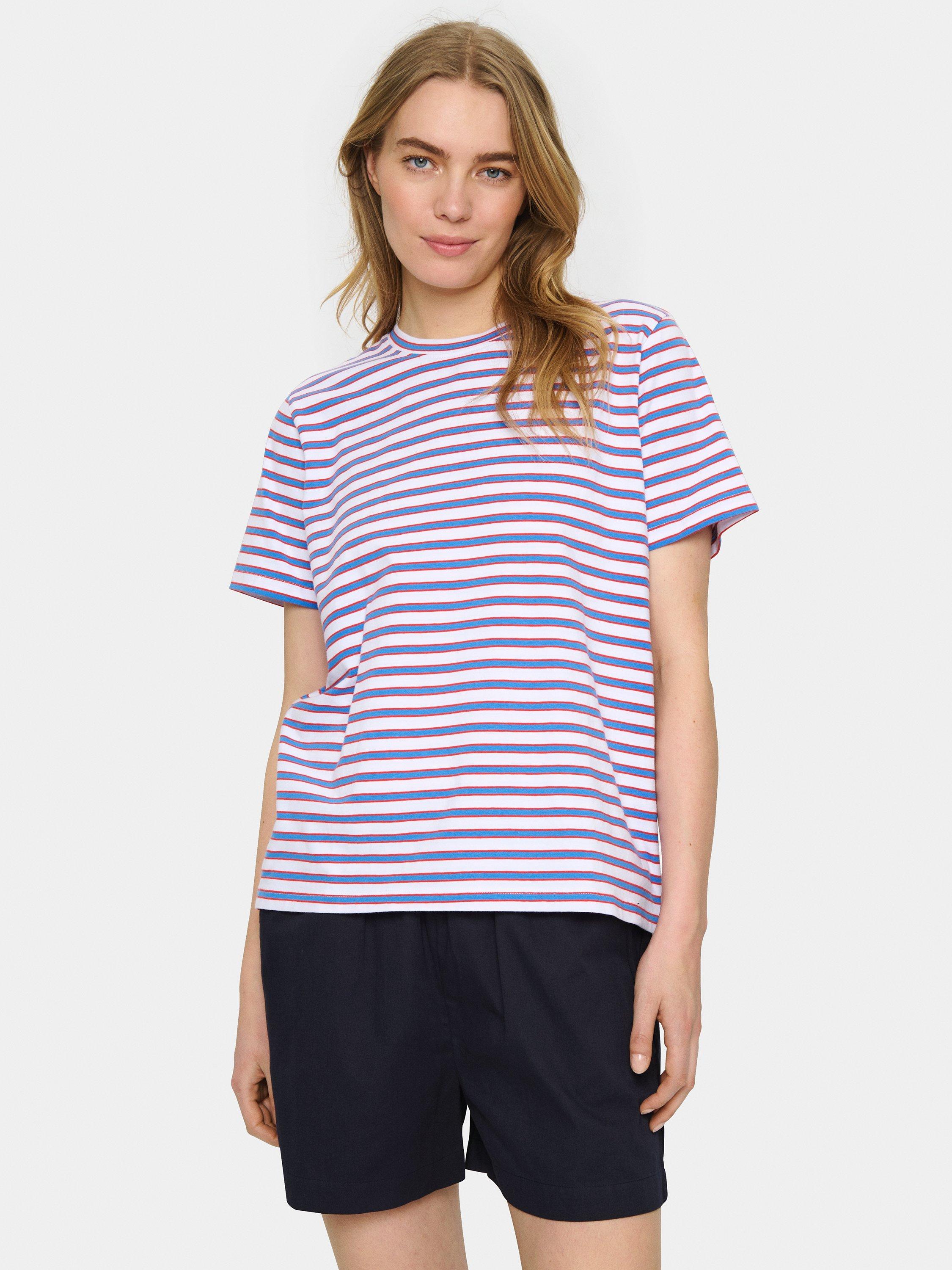 Saint Tropez Emilia Cotton Blend Striped T-Shirt, White/Multi