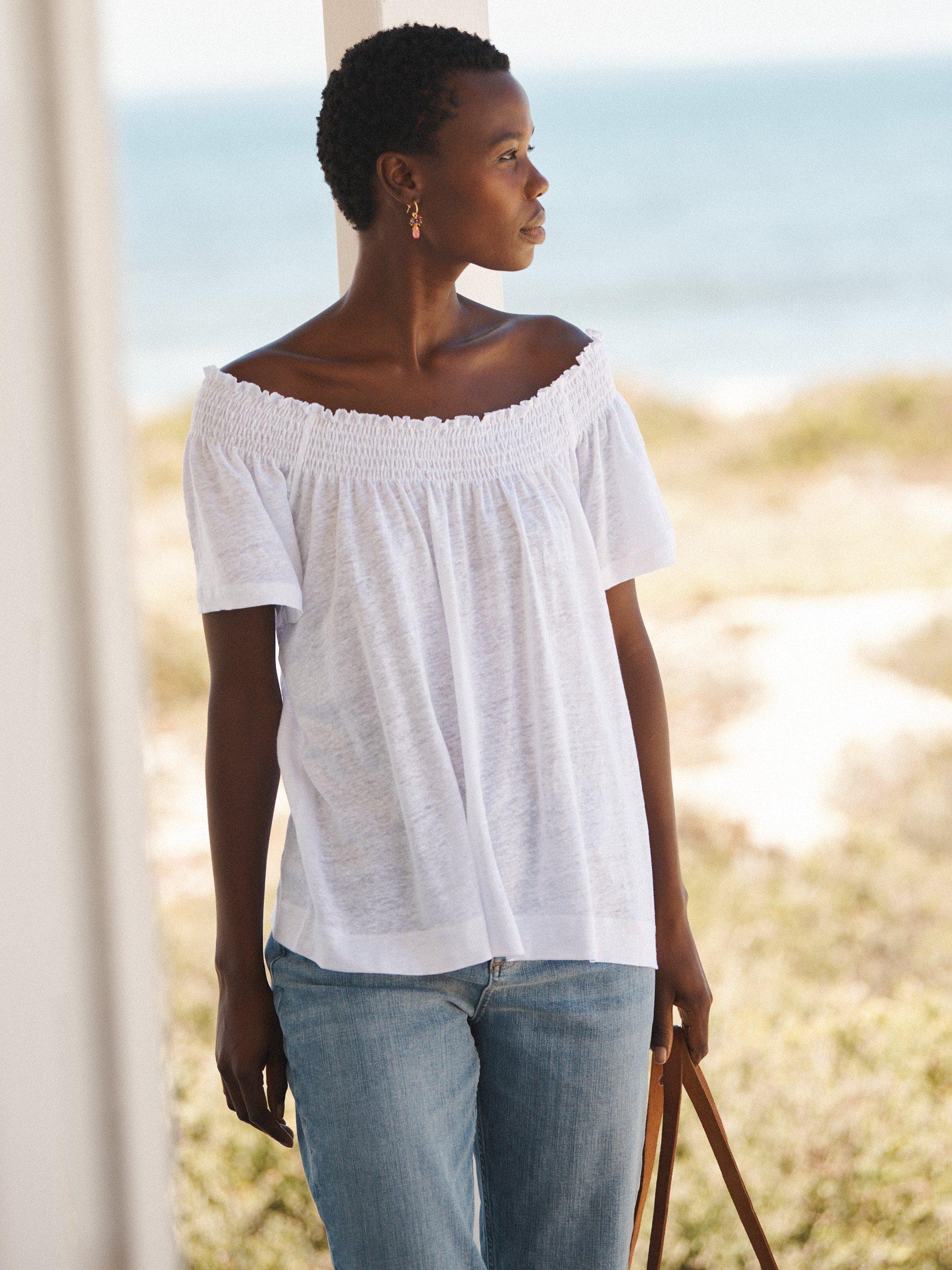 NRBY Brady Linen Jersey Top, White