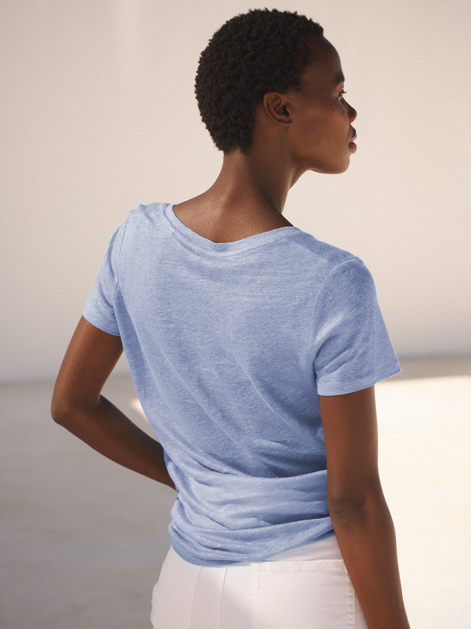 NRBY Charlie V-Neck Linen T-Shirt, Cornflower, XS