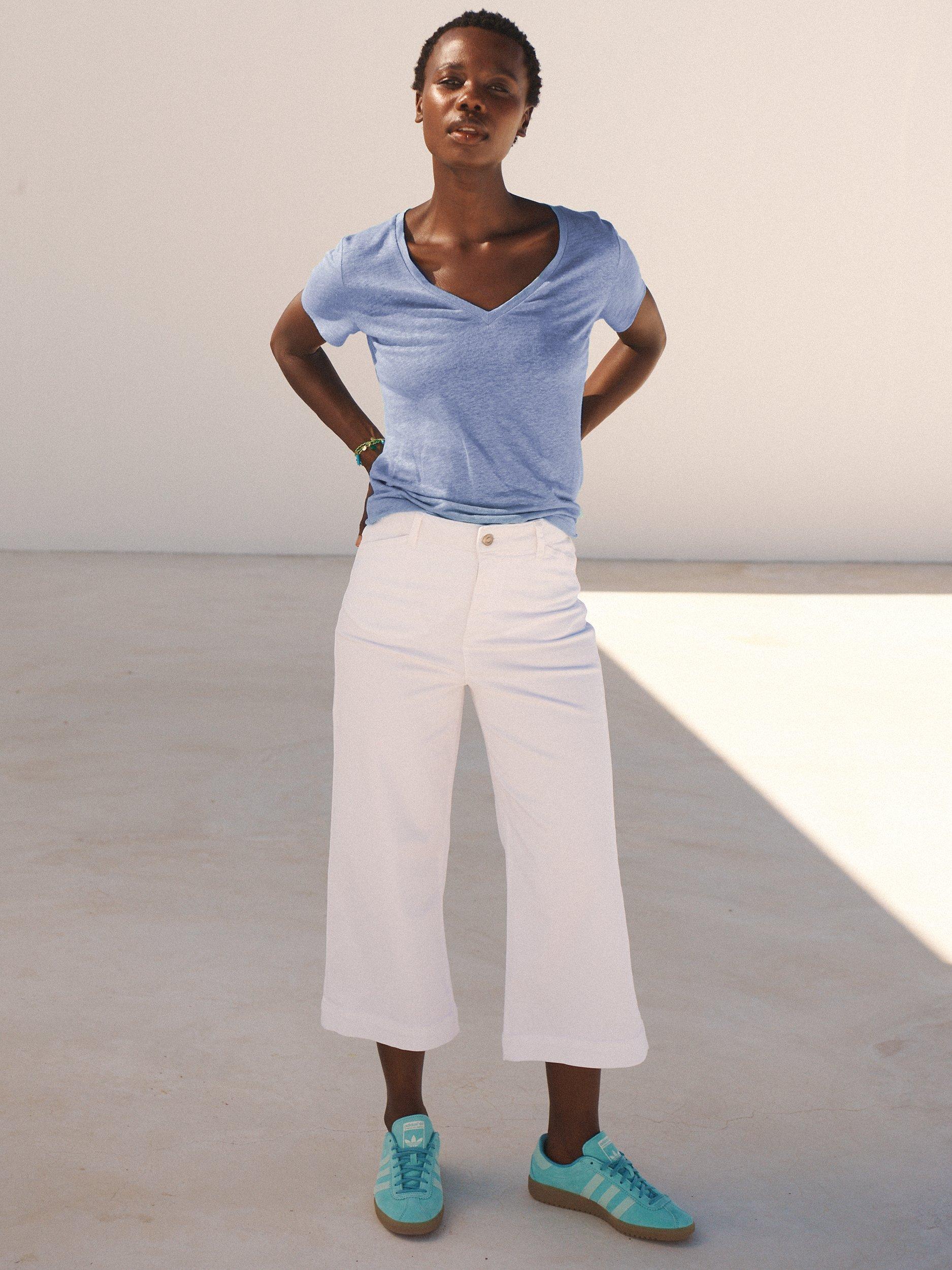 NRBY Charlie V-Neck Linen T-Shirt, Cornflower, XS