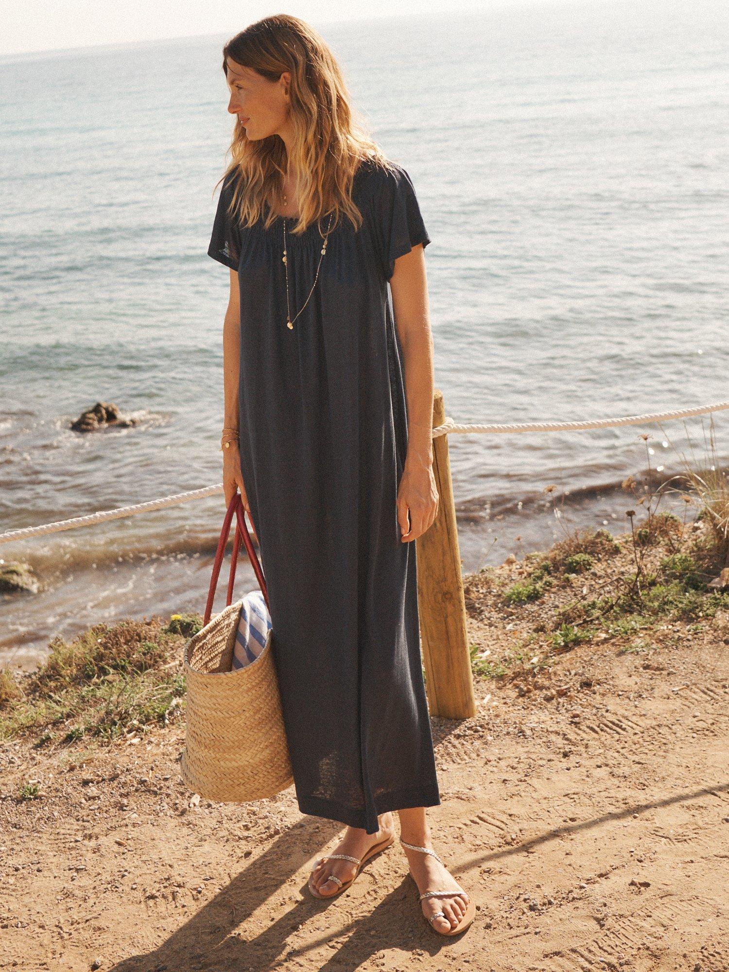 NRBY Bridget Linen Jersey Maxi Dress Navy