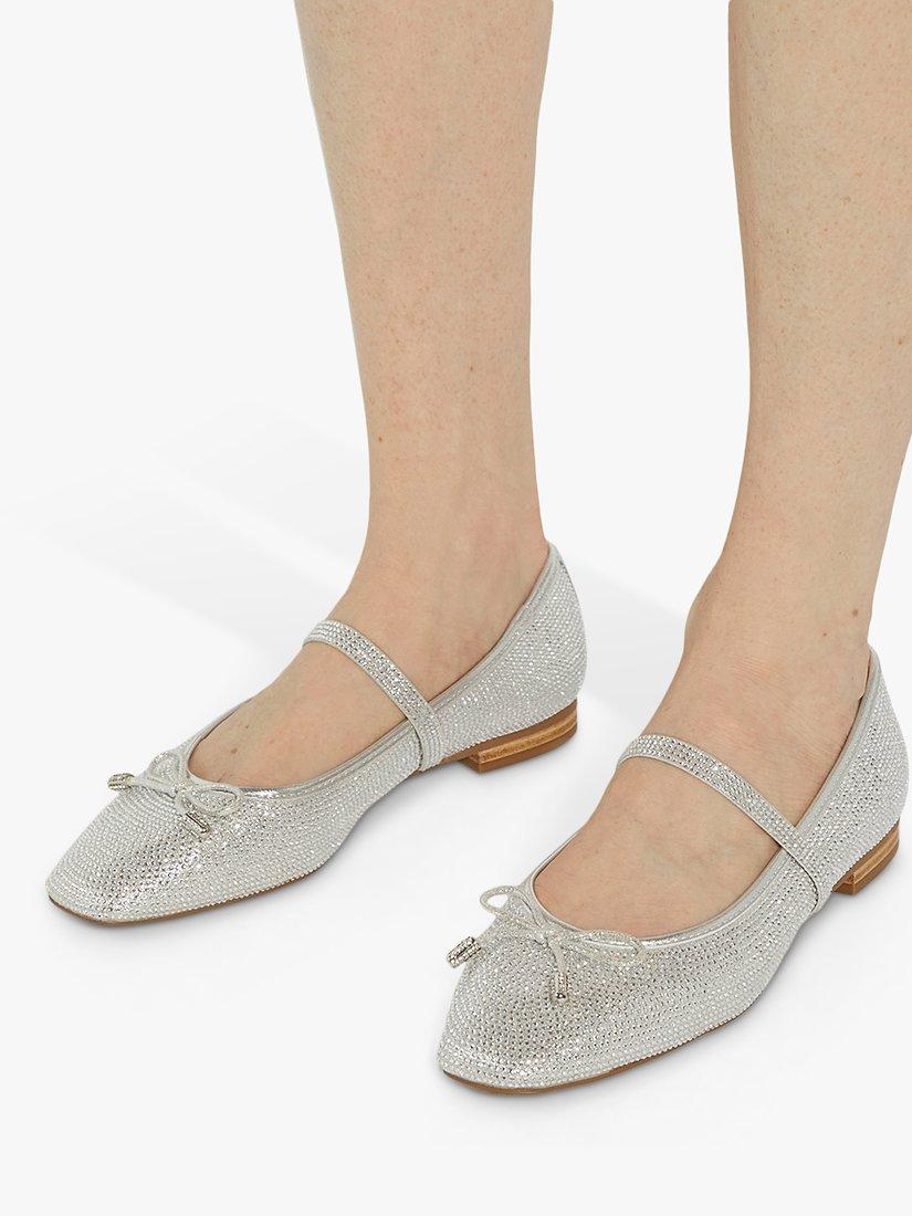 Product image 6 of 6, which shows Dune Holly Embellished Mary Jane Shoes, Silver, 3