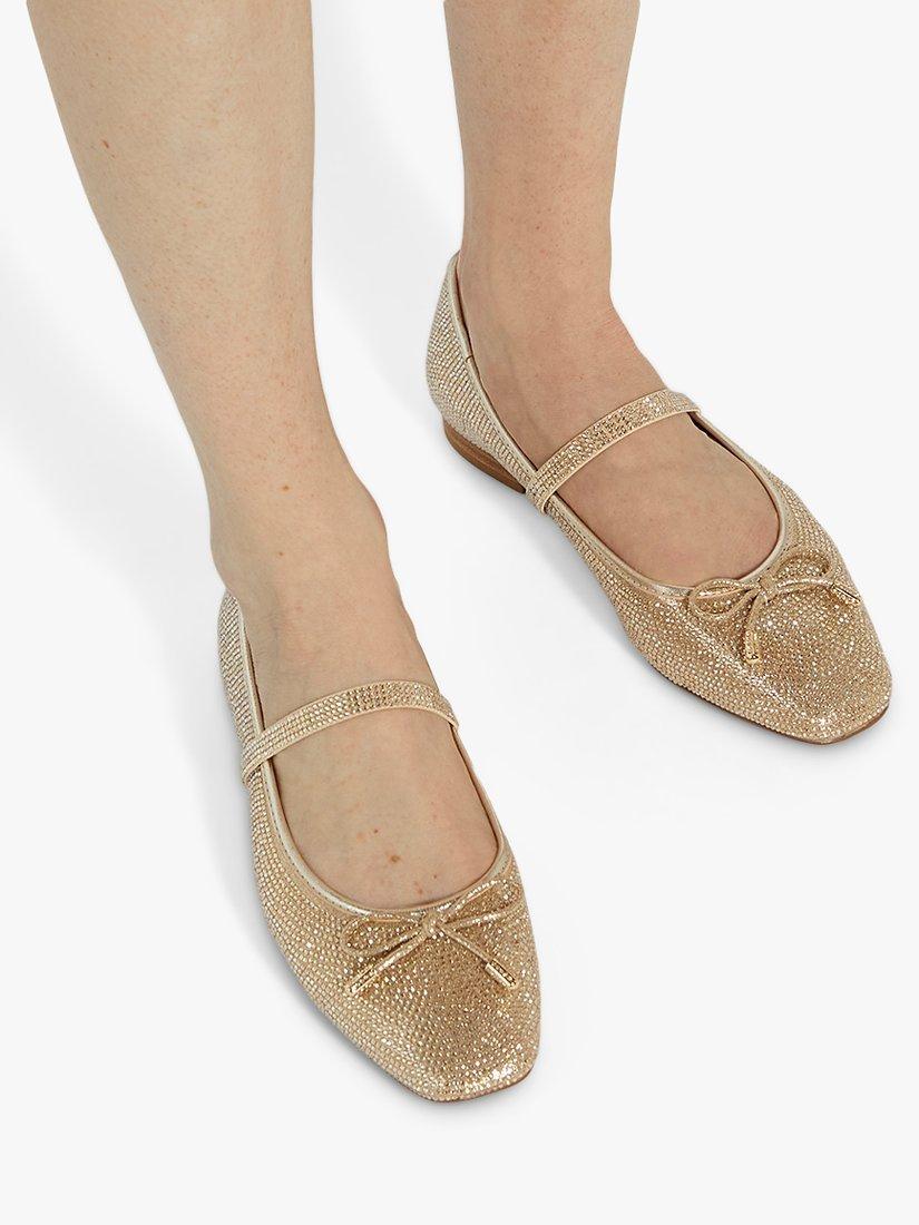 Product image 6 of 6, which shows Dune Holly Embellished Mary Jane Shoes, Gold, 3