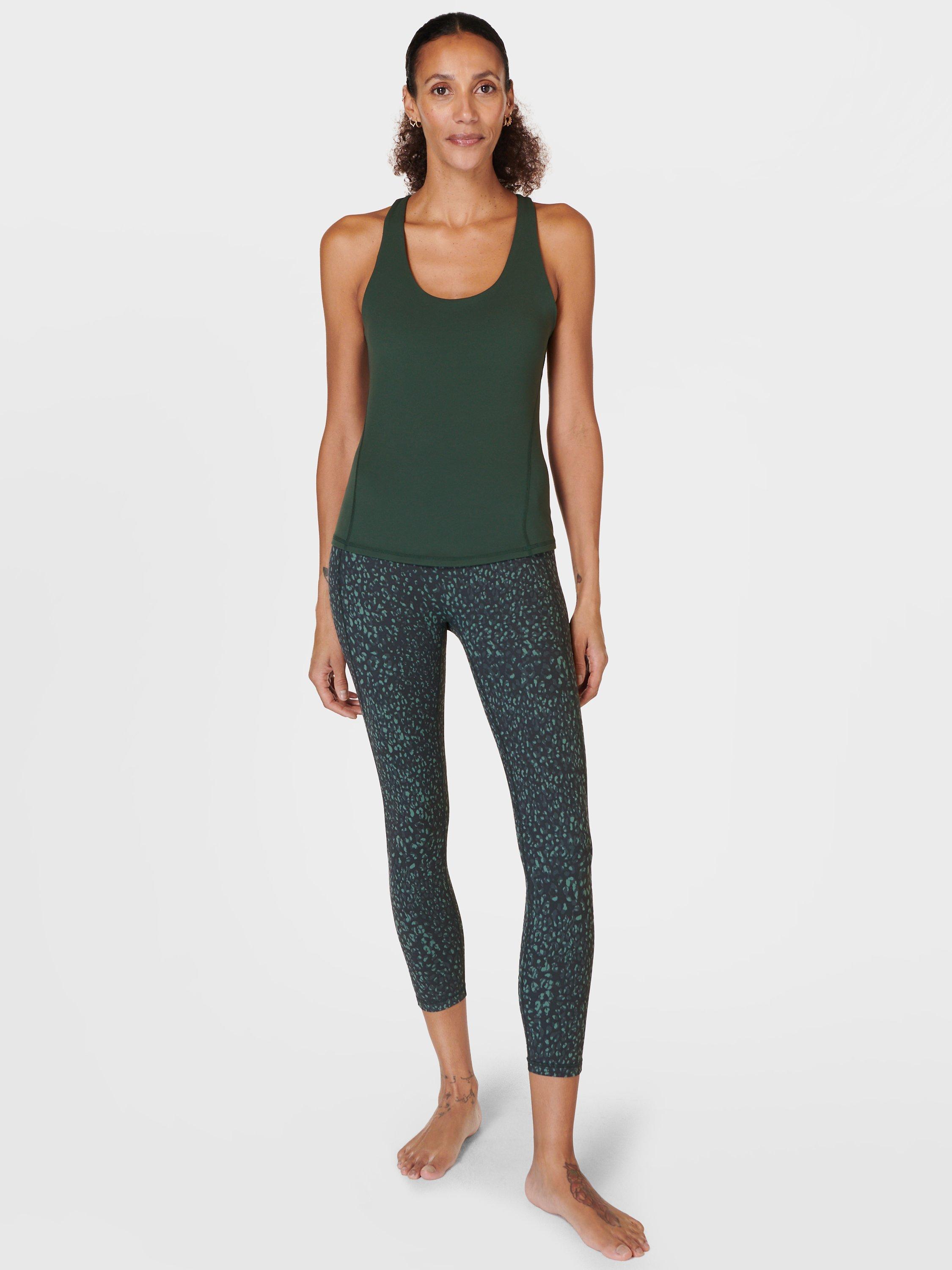 Product image 3 of 7, which shows Sweaty Betty Super Soft Sleek Racerback Bra Tank, Trek Green, XXS