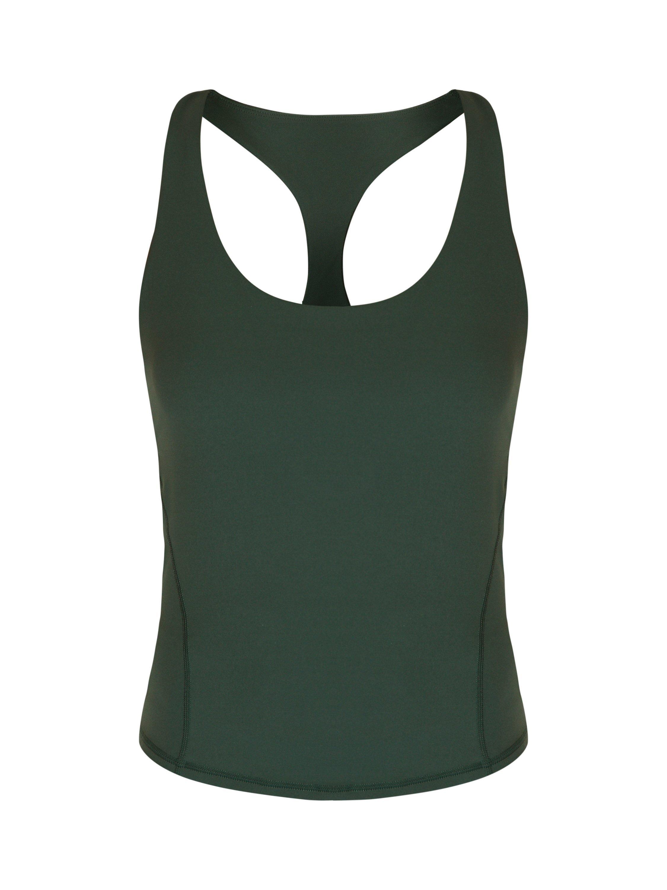 Product image 4 of 7, which shows Sweaty Betty Super Soft Sleek Racerback Bra Tank, Trek Green, XXS