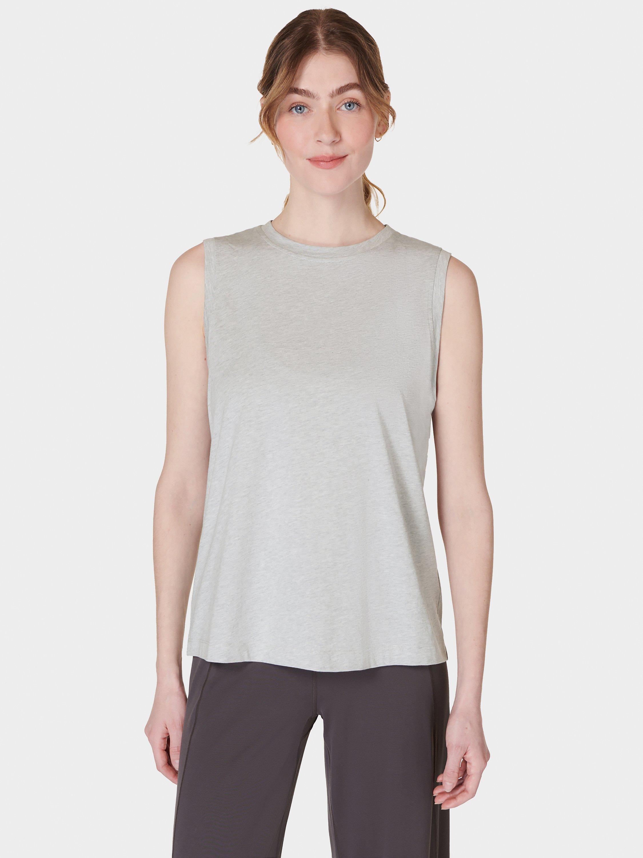 Product image 1 of 6, which shows Sweaty Betty Essential Organic Cotton Blend Tank Top, Light Grey Marl, XXS
