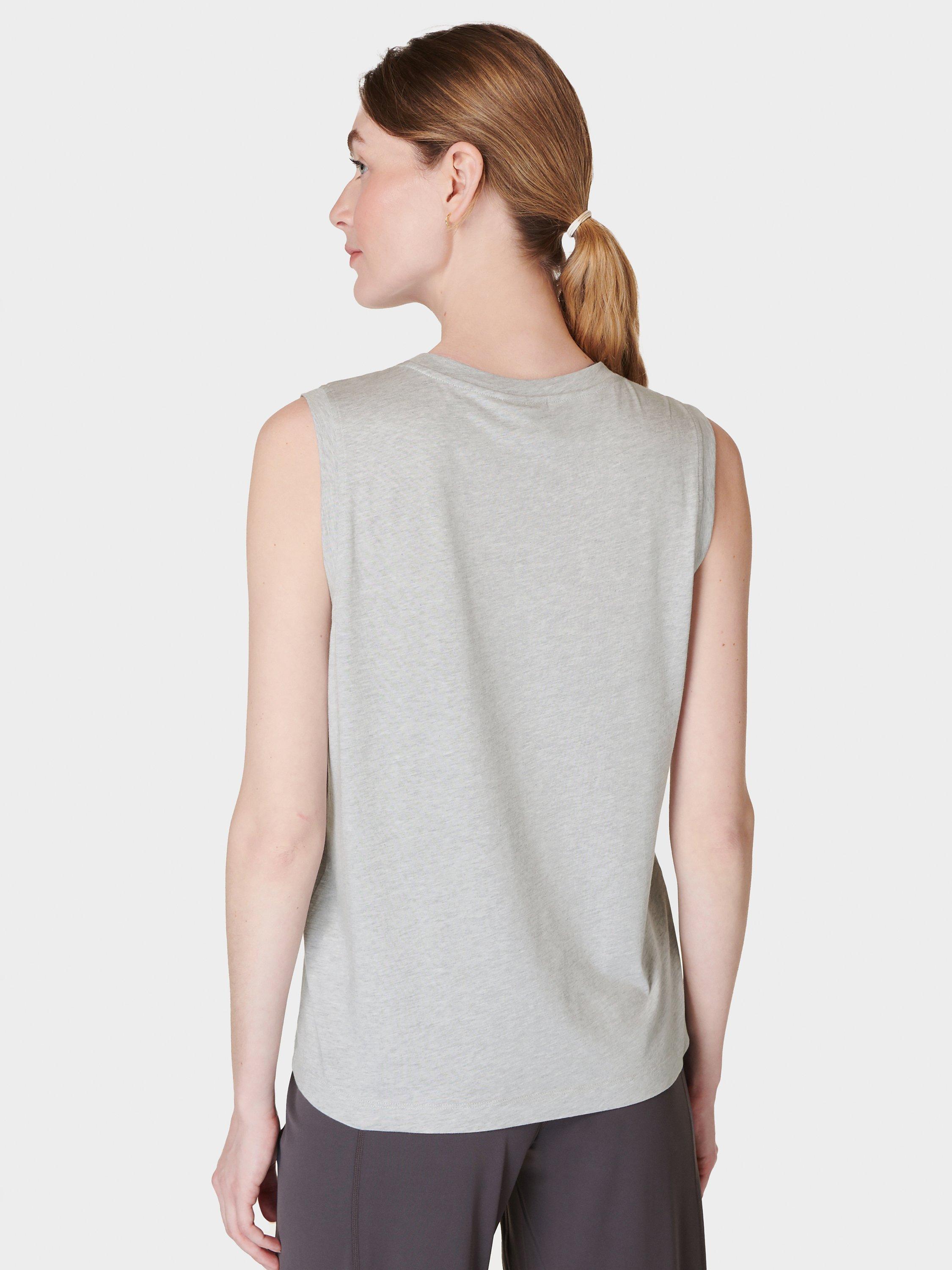 Product image 2 of 6, which shows Sweaty Betty Essential Organic Cotton Blend Tank Top, Light Grey Marl, XXS