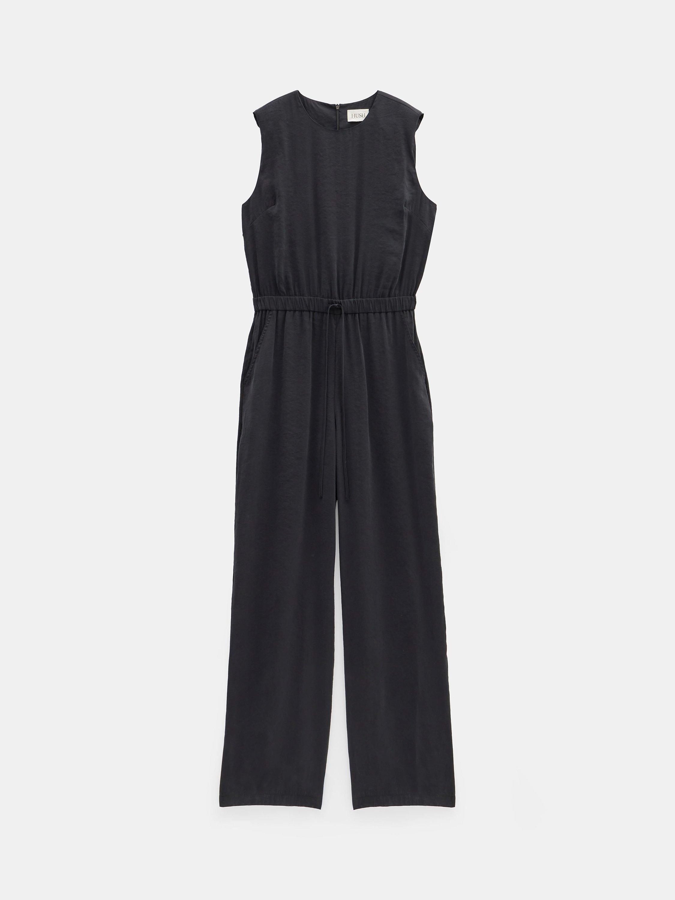 HUSH Kirza Shoulder Padded Jumpsuit Washed Black