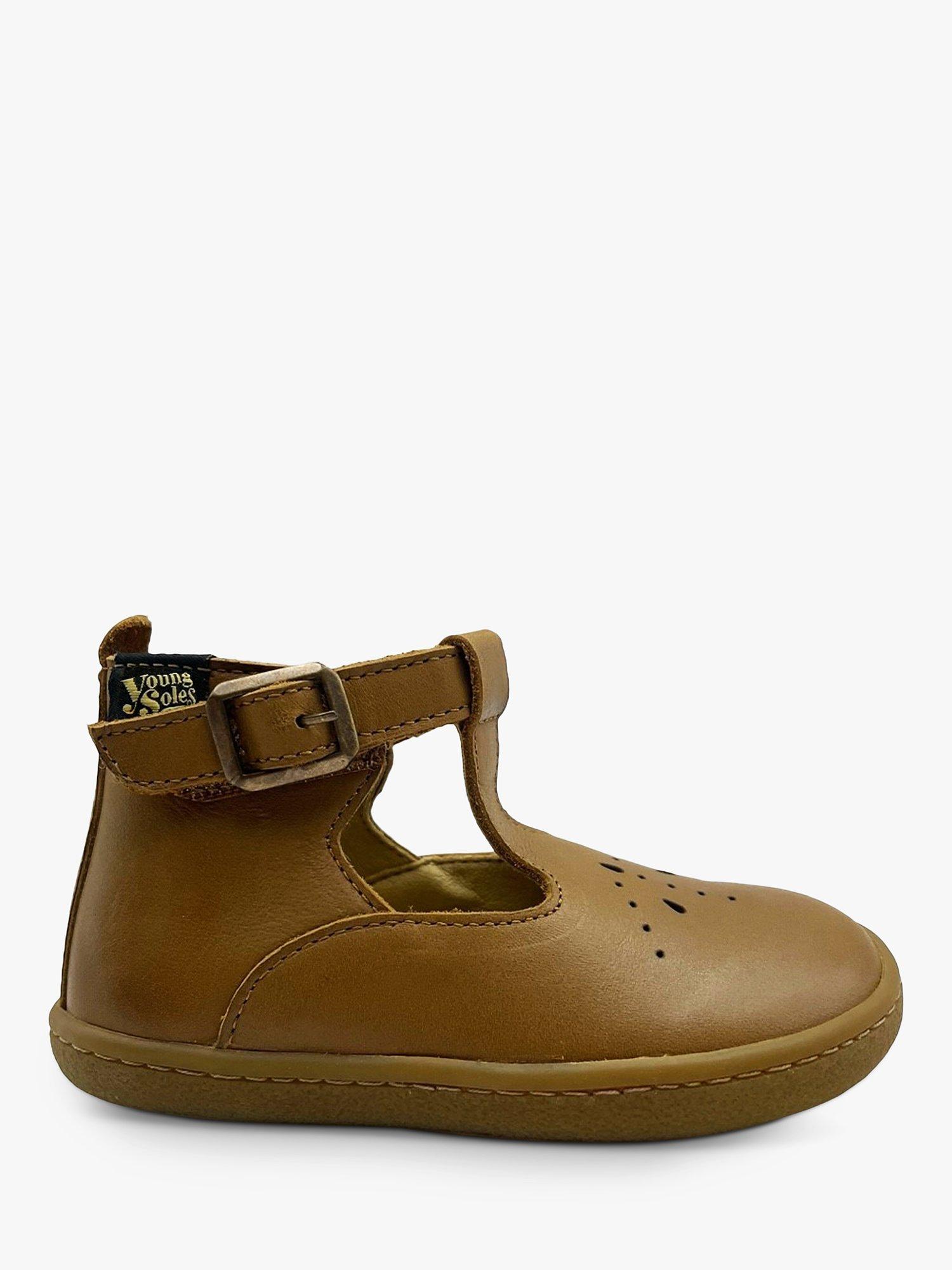 Product image 1 of 3, which shows Young Soles Kids' Leather Lark T-Bar Boots, Tan, 5.5 Jnr