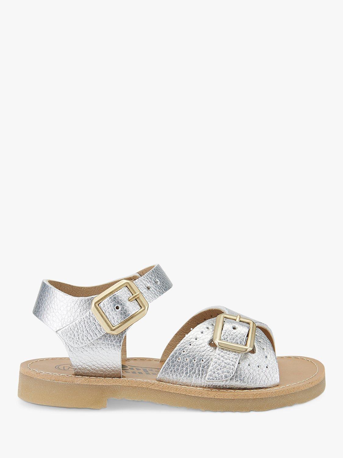 Product image 1 of 3, which shows Young Soles Kids' Pearl Vegan Two Part Sandals, Silver, 4 Jnr