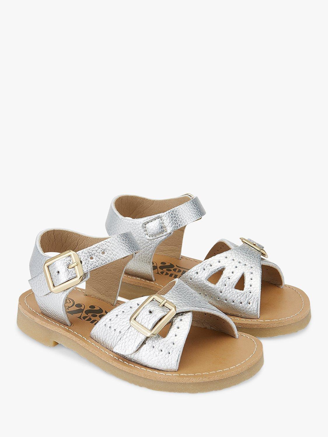 Product image 2 of 3, which shows Young Soles Kids' Pearl Vegan Two Part Sandals, Silver, 4 Jnr