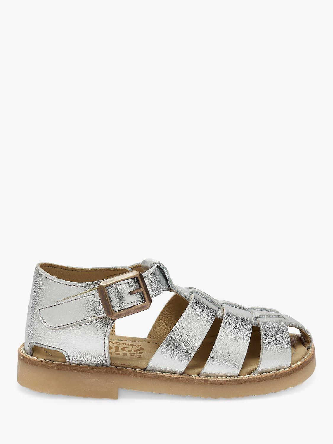 Product image 1 of 3, which shows Young Soles Kids' Leather Noah Fisherman Sandals, Silver, 1