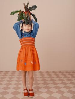 Stych Kids' Embroidered Smock Dress, Red/Multi, Red/Multi