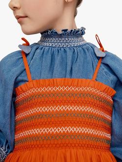 Stych Kids' Embroidered Smock Dress, Red/Multi - view 2, Red/Multi