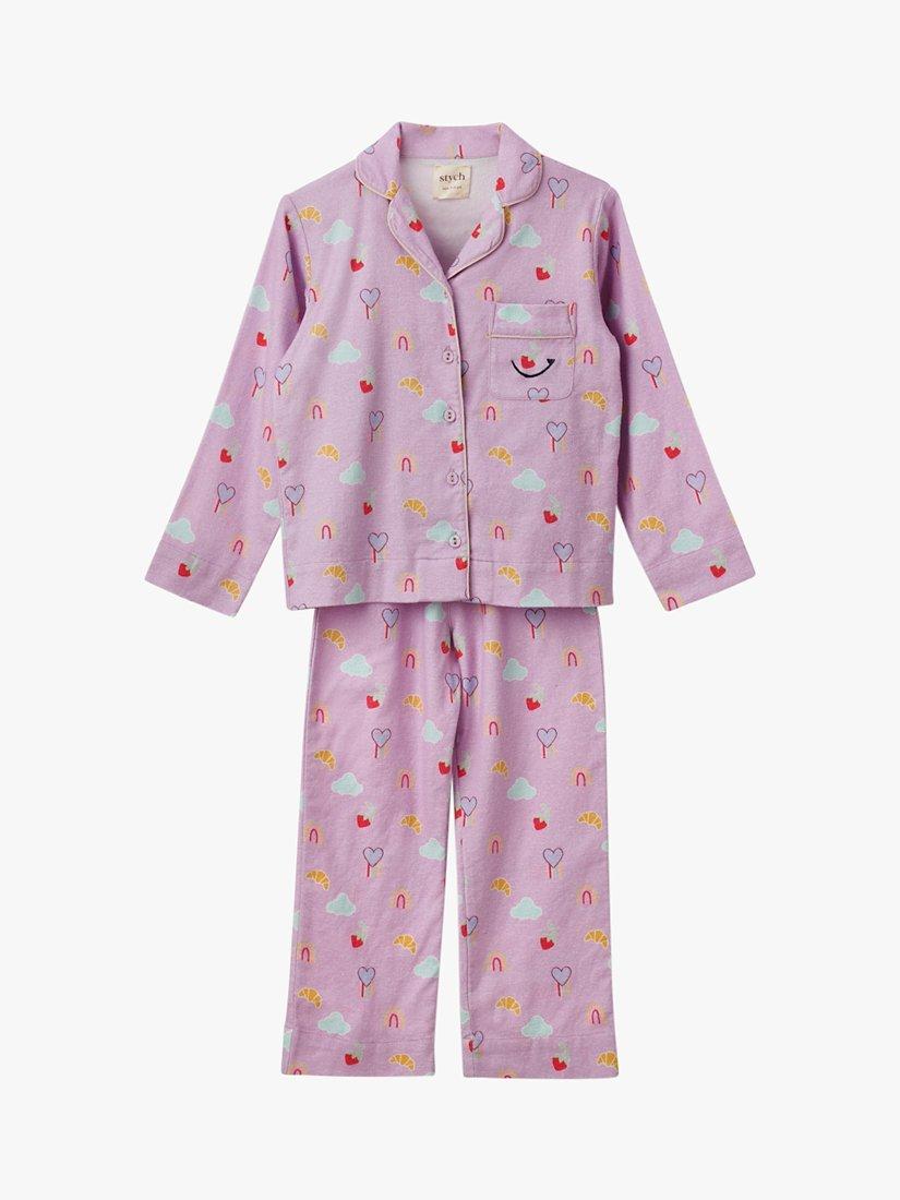 Product image 3 of 3, which shows Stych Kids' Cotton Breakfast Pyjamas, Light Purple, 5-6 years