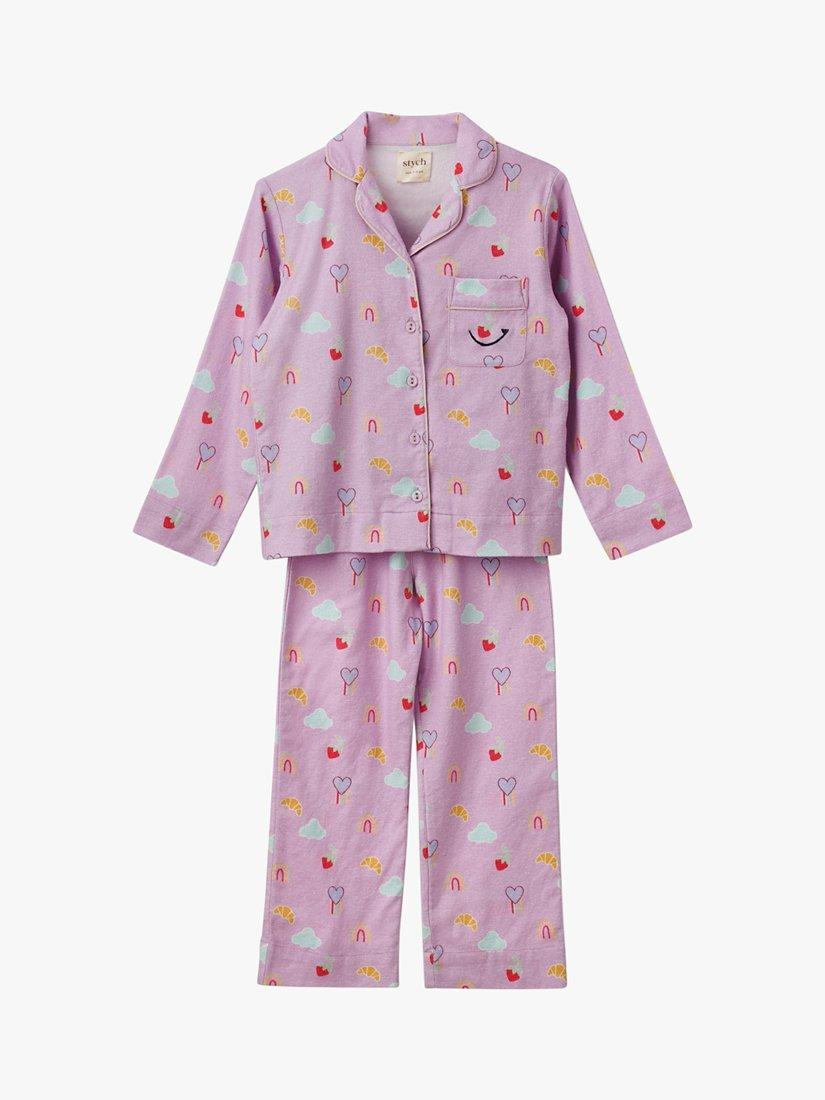 Product image 1 of 3, which shows Stych Kids' Cotton Breakfast Pyjamas, Light Purple, 5-6 years