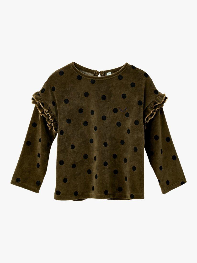 Stych Kids' Spot Frill Sleeve Top, Olive Green