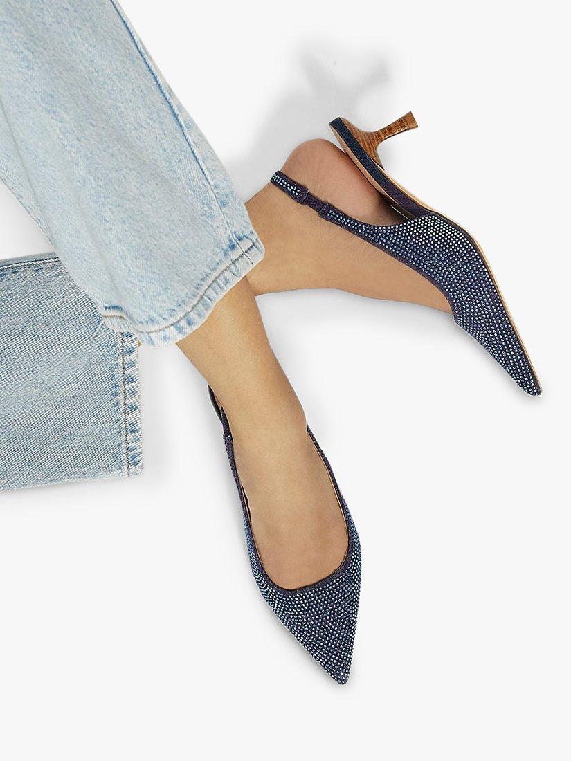 Product image 6 of 6, which shows Dune Colette Embellished Denim Slingback Court Shoes, Blue, 6
