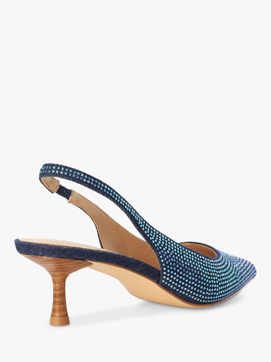Product image 4 of 6, which shows Dune Colette Embellished Denim Slingback Court Shoes, Blue, 6