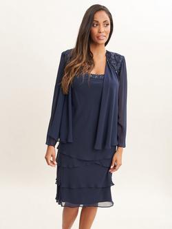 Gina Bacconi Camira Embellished Tiered Dress & Jacket, Spring Navy