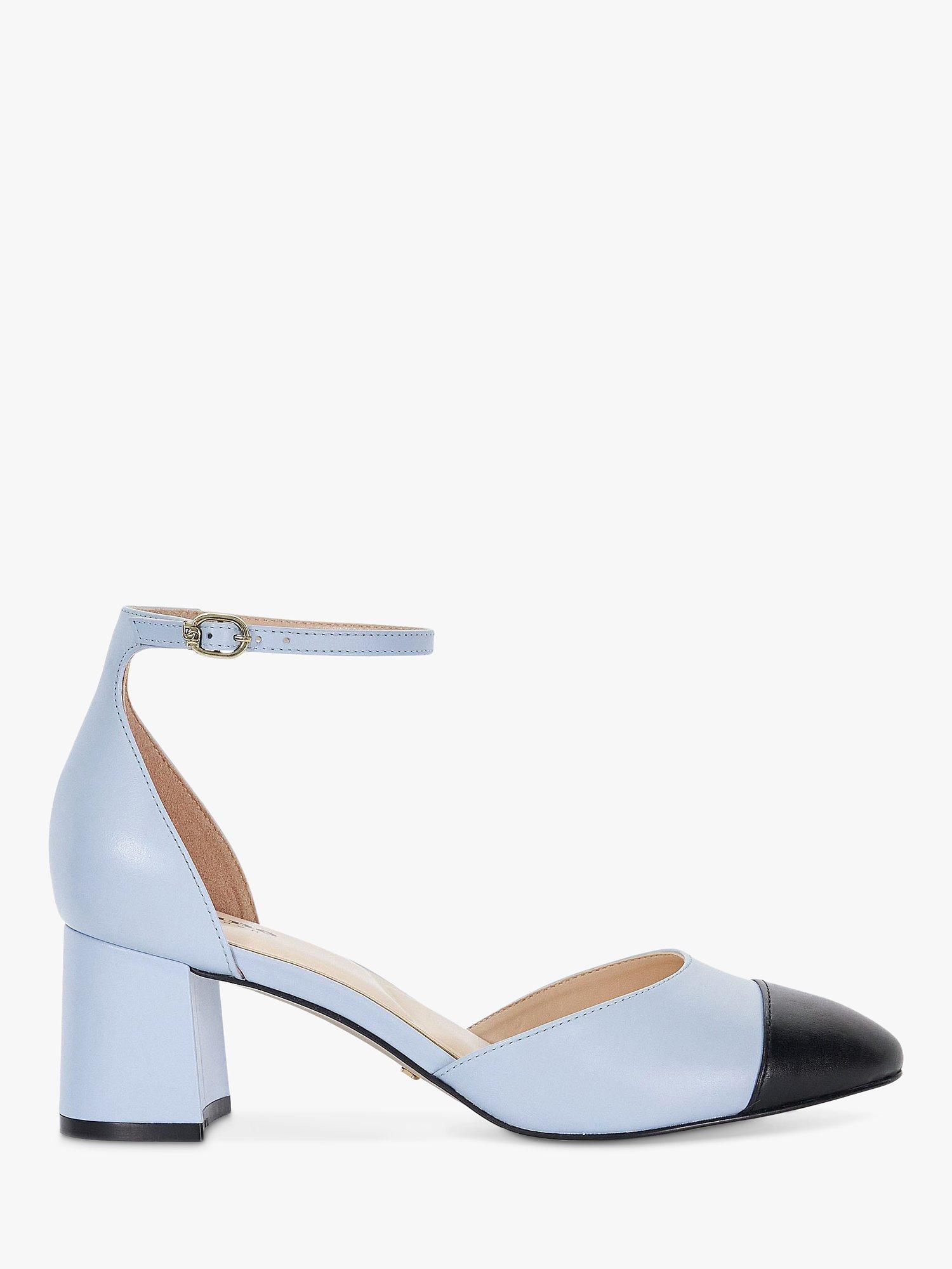 Dune Careless Leather Contrast Toe Heeled Courts, Blue/Black