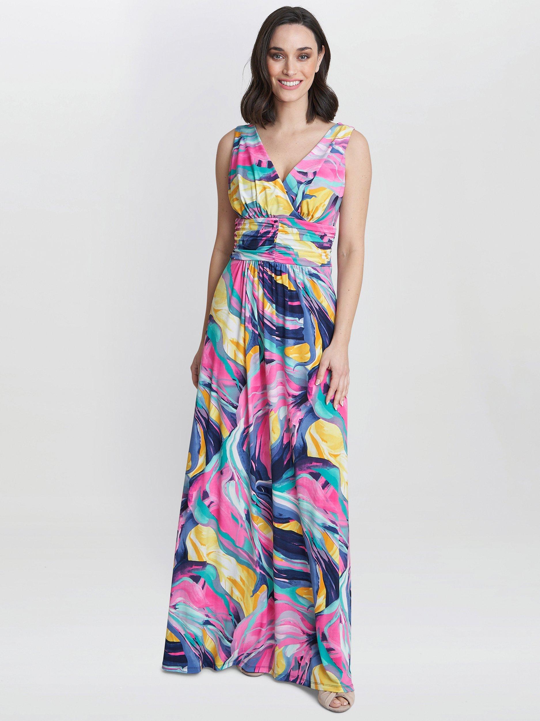 Gina Bacconi Camille Abstract Print Jersey Maxi Dress, Peach/Multi