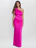 Gina Bacconi Agatha Flower Detail One Shoulder Maxi Dress, Fuchsia