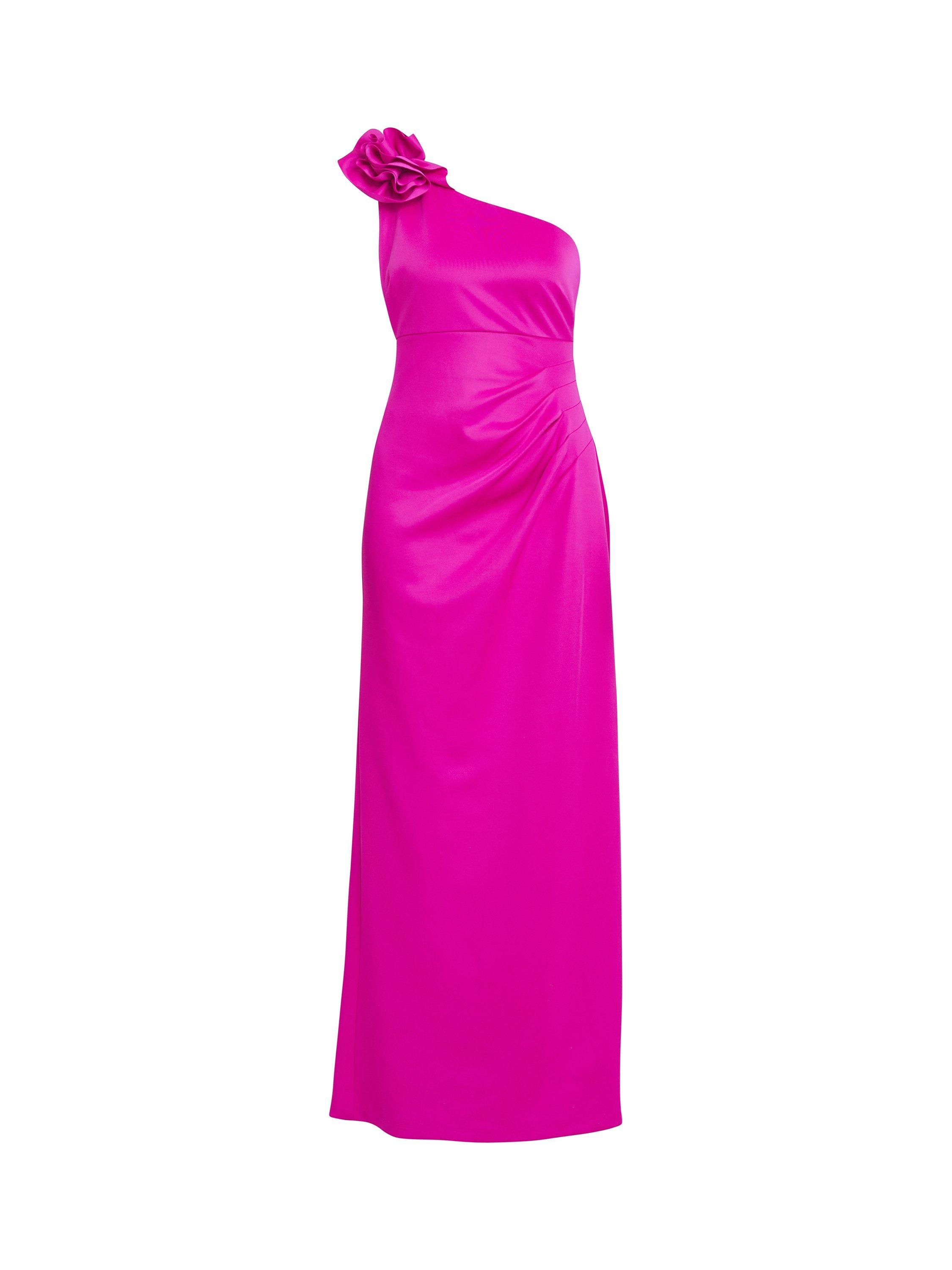 Product image 5 of 5, which shows Gina Bacconi Agatha Flower Detail One Shoulder Maxi Dress, Fuchsia, 12