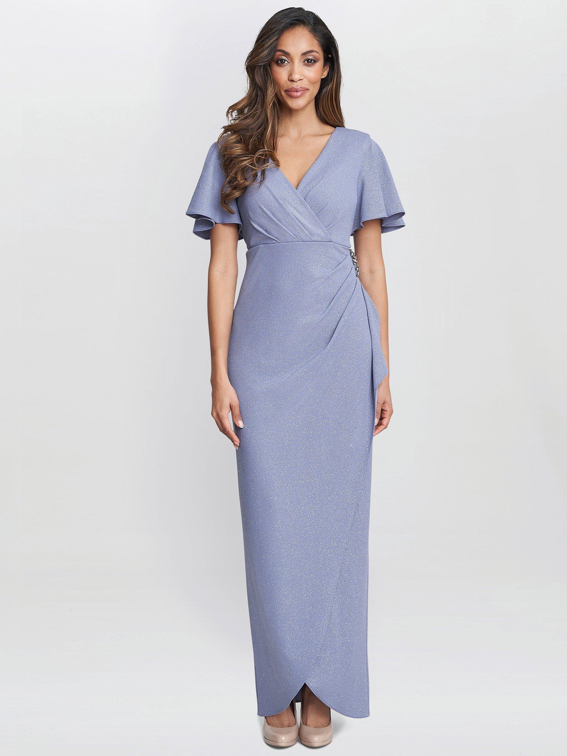 Gina Bacconi Alissa Mock Wrap Shimmer Maxi Dress Lilac