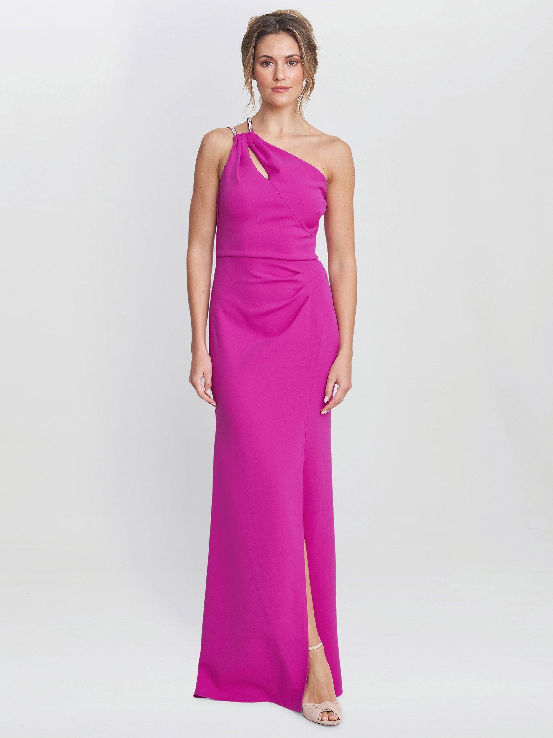 Gina Bacconi Bryony Diamante Strap One Shoulder Maxi Dress, Fuchsia, 8