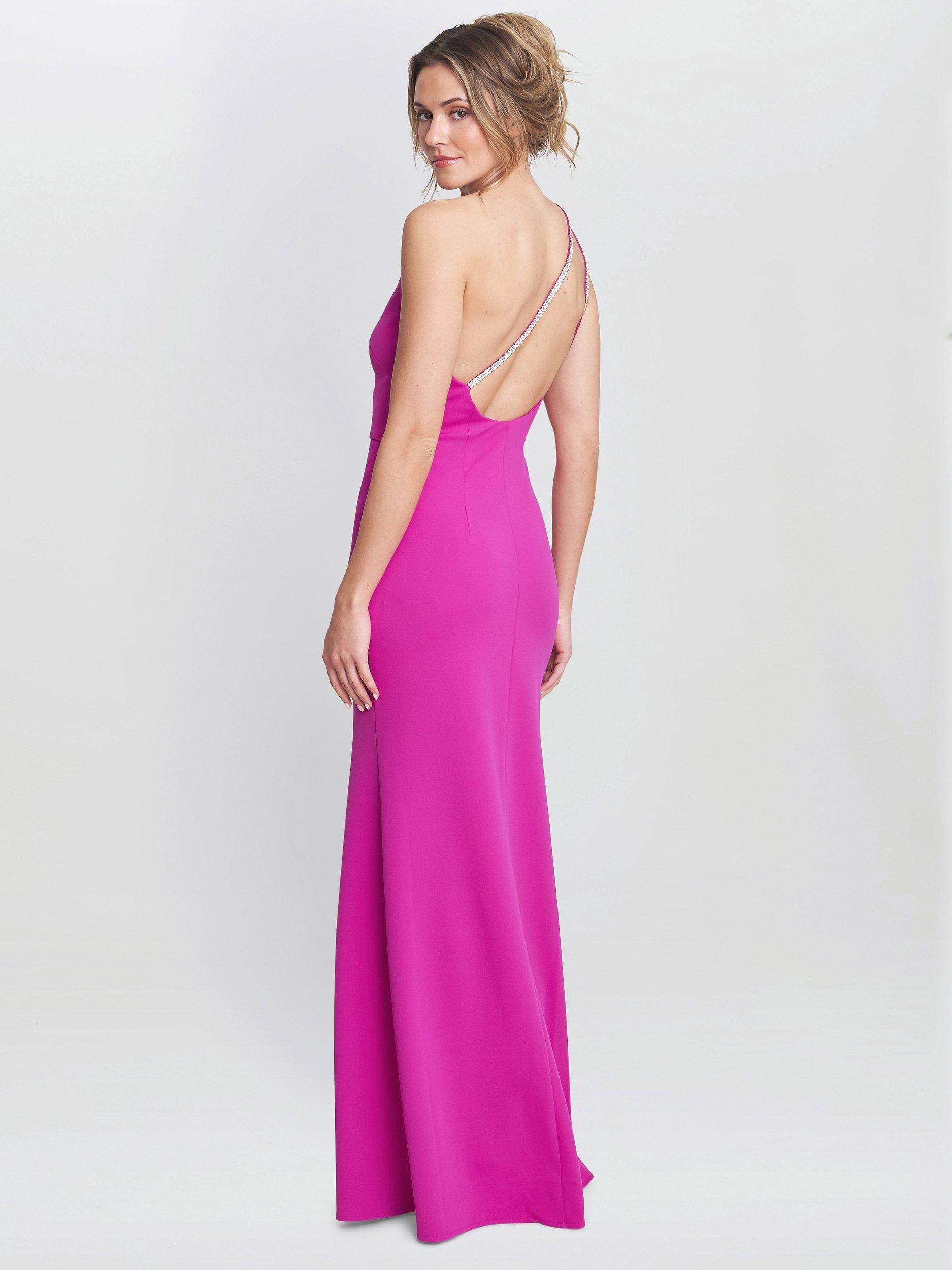 Product image 2 of 6, which shows Gina Bacconi Bryony Diamante Strap One Shoulder Maxi Dress, Fuchsia, 14