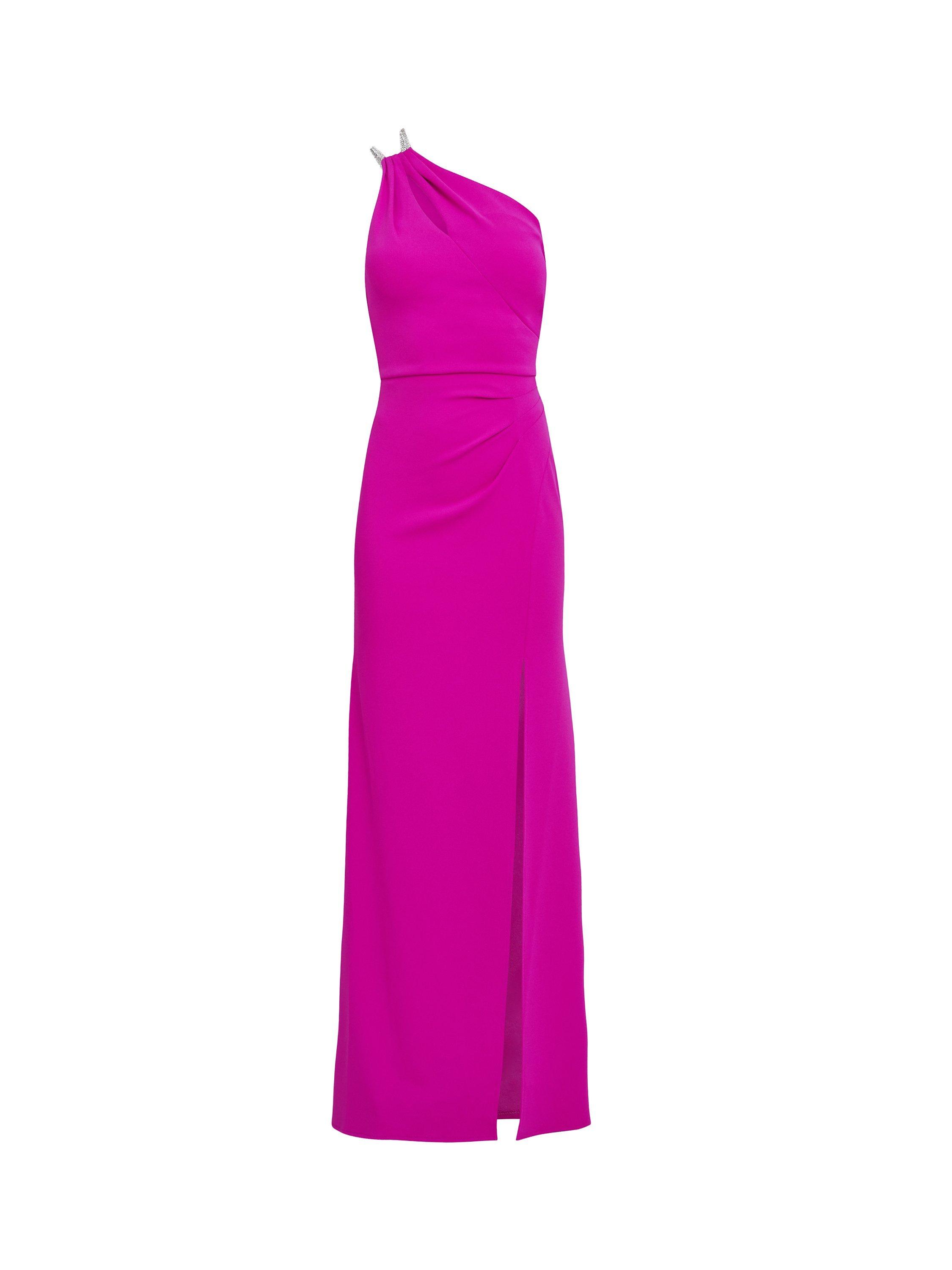 Gina Bacconi Bryony Diamante Strap One Shoulder Maxi Dress, Fuchsia, 8