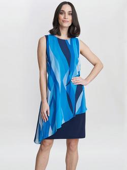 Gina Bacconi Edie Jersey Shift Dress with Chiffon Overlay, Navy/Multi, Navy/Multi