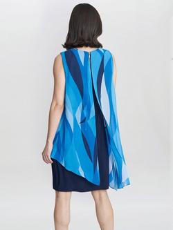 Gina Bacconi Edie Jersey Shift Dress with Chiffon Overlay, Navy/Multi - view 2, Navy/Multi