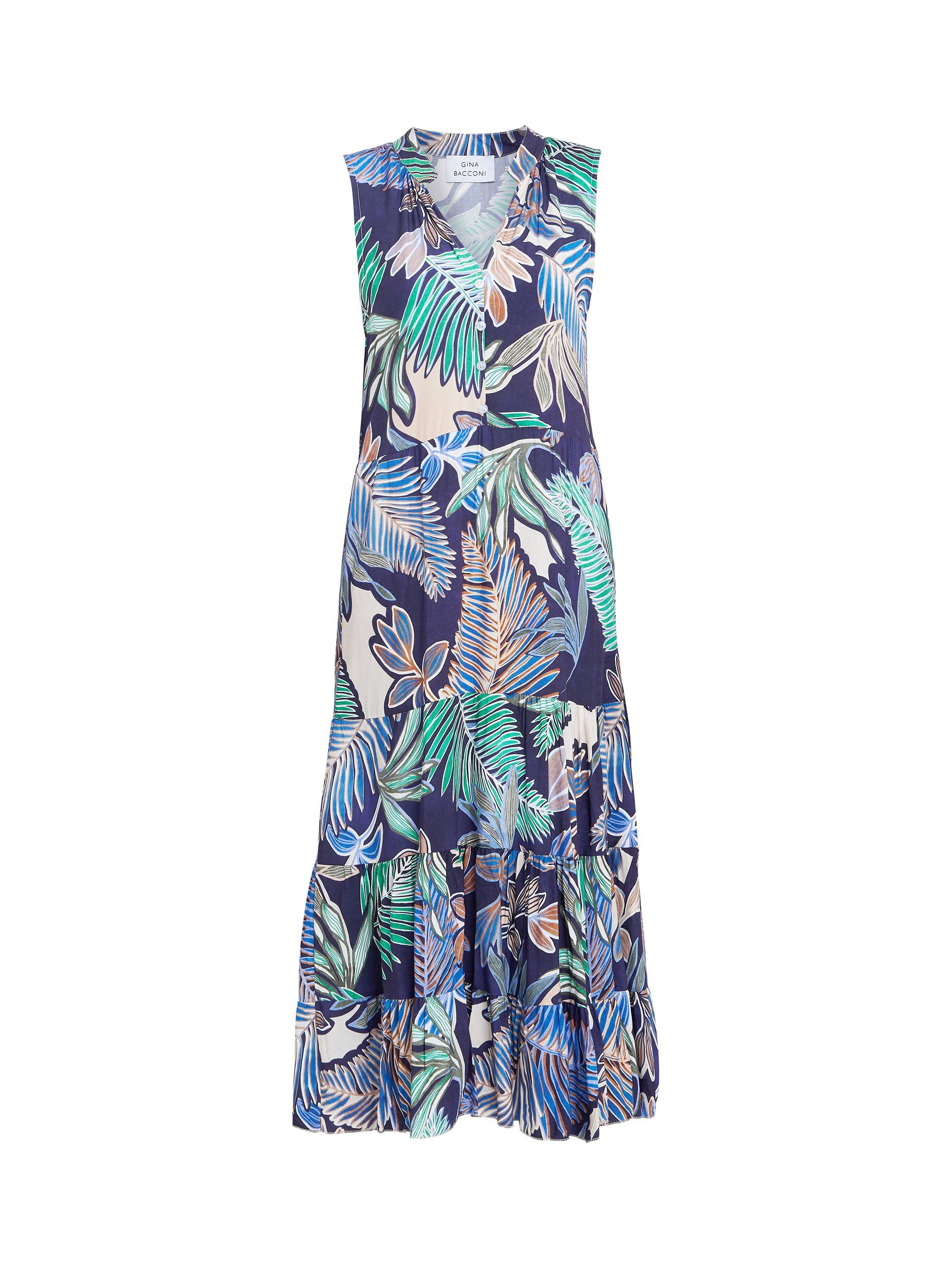 Product image 5 of 5, which shows Gina Bacconi Lolita Leaf Print Sleeveless Midi Dress, Navy/Multi, S