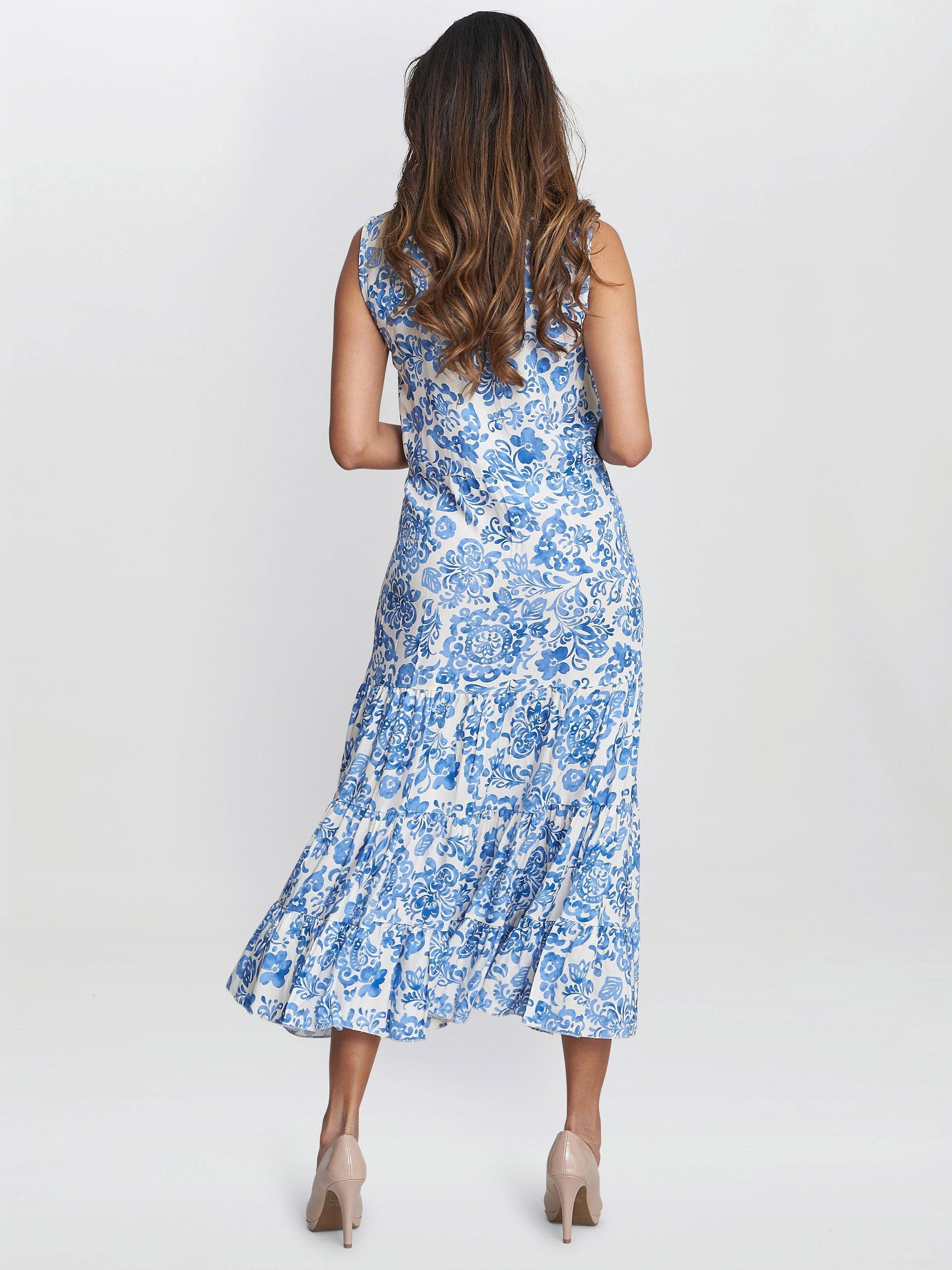 Product image 2 of 5, which shows Gina Bacconi Lolita Floral Print Sleeveless Midi Dress, Blue/White, S