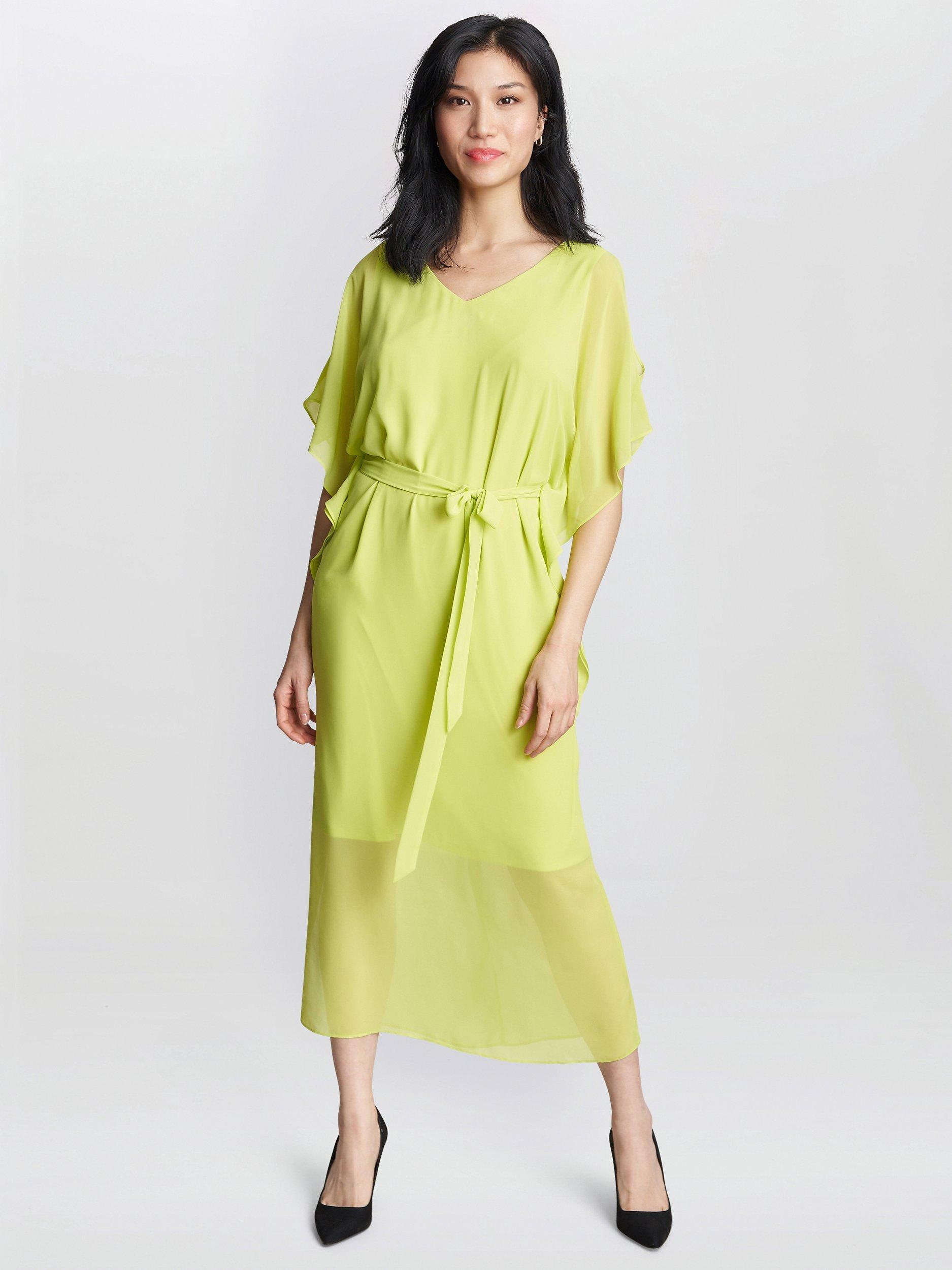 Product image 1 of 5, which shows Gina Bacconi Francesca Cold Shoulder Chiffon Midi Dress, Lime, 8