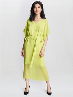 Gina Bacconi Francesca Cold Shoulder Chiffon Midi Dress, Lime, Lime