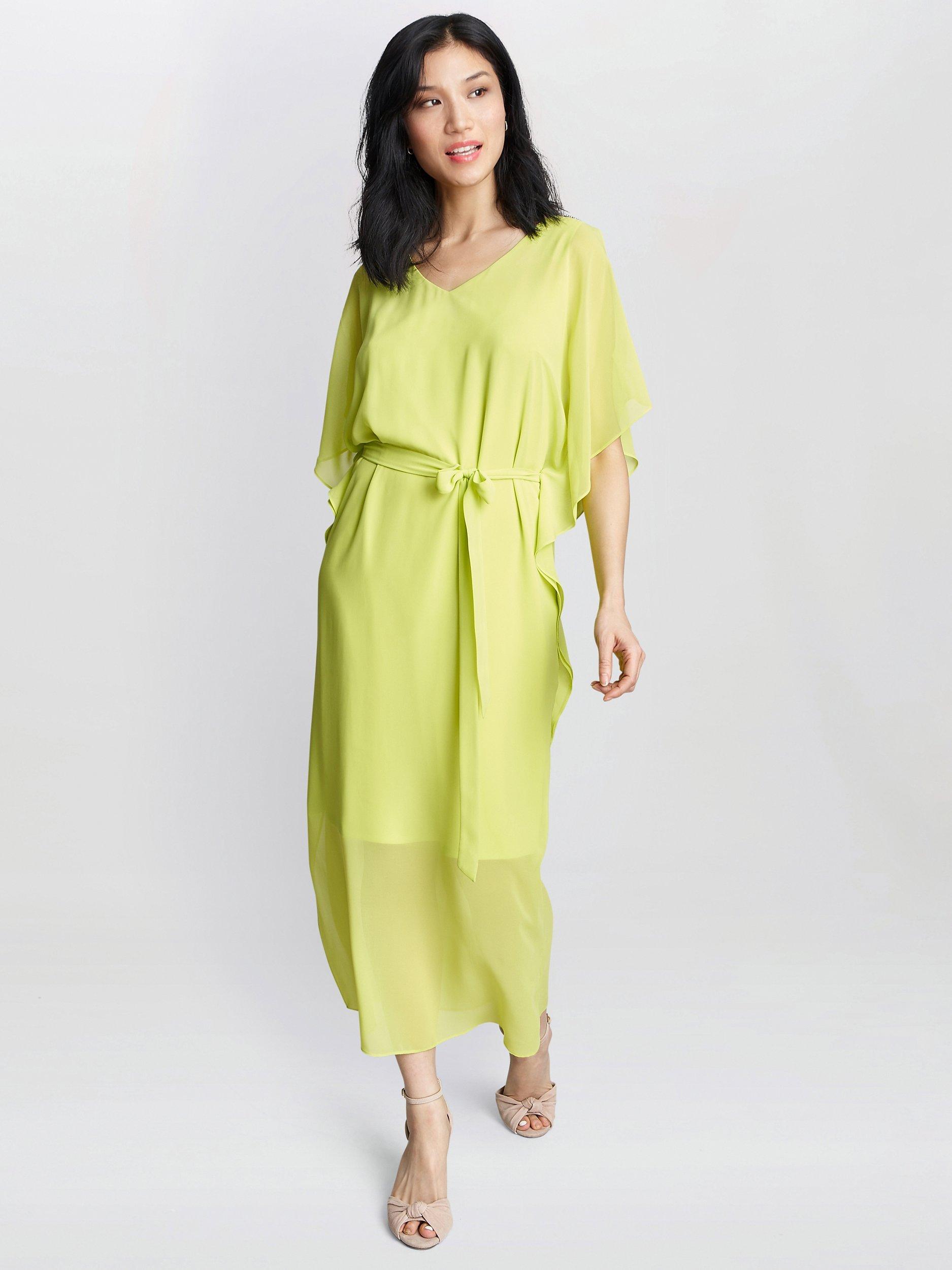 Product image 3 of 5, which shows Gina Bacconi Francesca Cold Shoulder Chiffon Midi Dress, Lime, 8