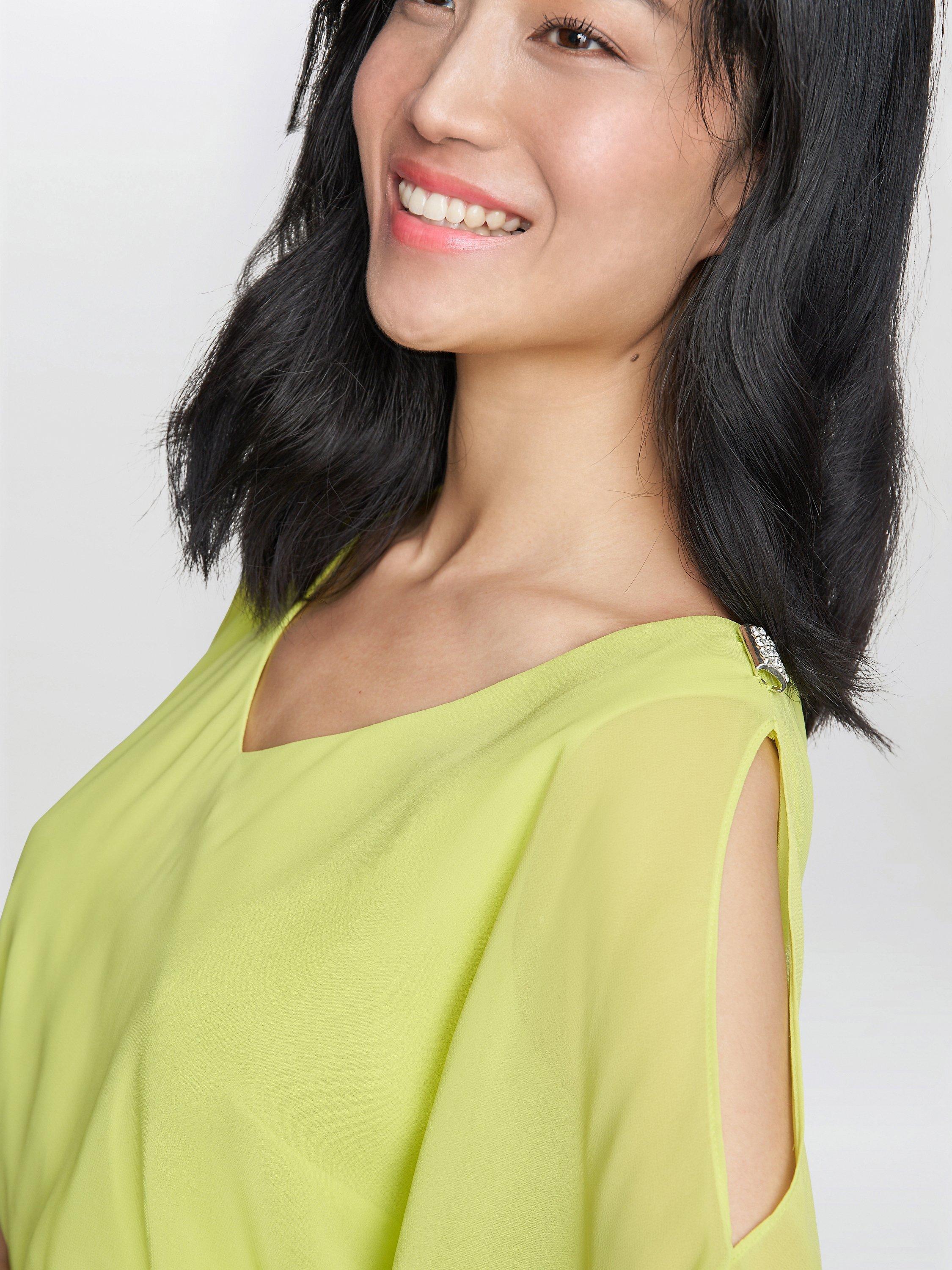Product image 4 of 5, which shows Gina Bacconi Francesca Cold Shoulder Chiffon Midi Dress, Lime, 8
