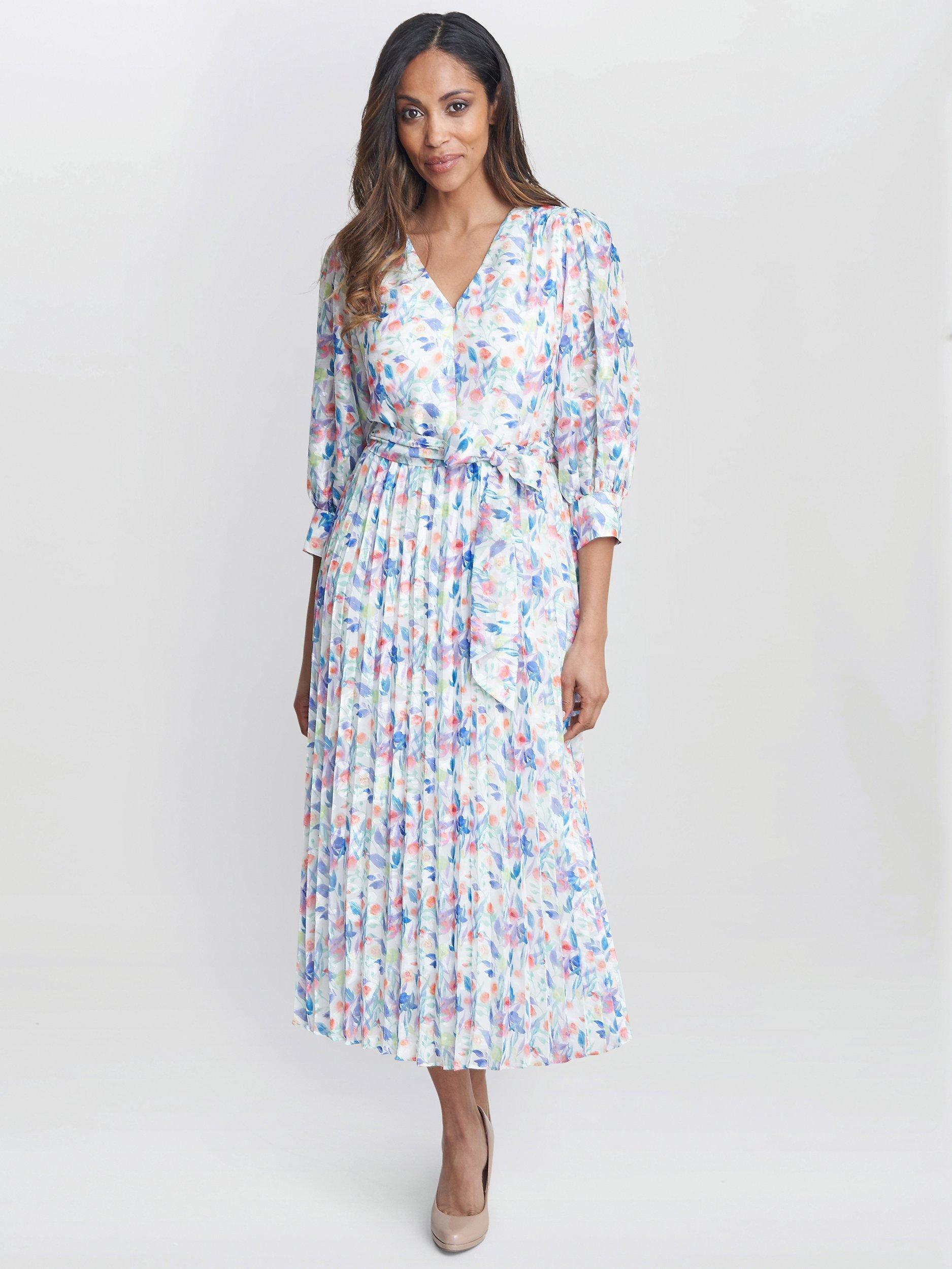 Product image 2 of 5, which shows Gina Bacconi Sicily Jacquard Abstract Print Midi Pleated Dress, Multi, L