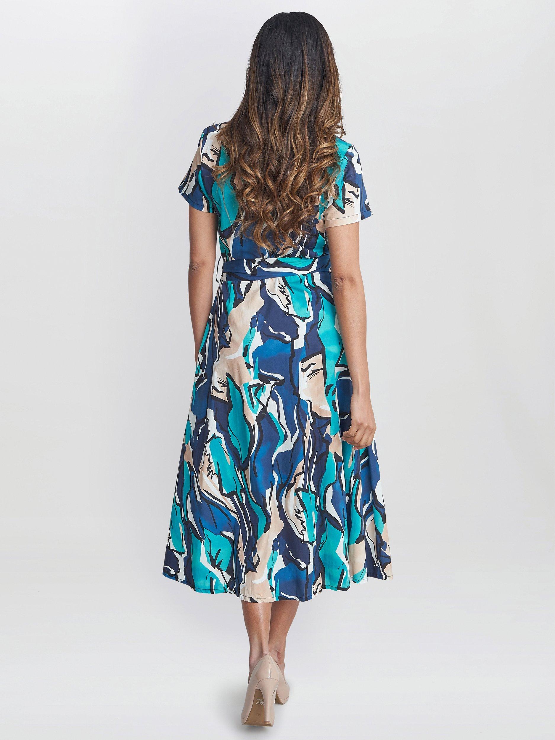 Product image 2 of 5, which shows Gina Bacconi Ivonne Abstract Print Midi Shirt Dress, Blue/Multi, S