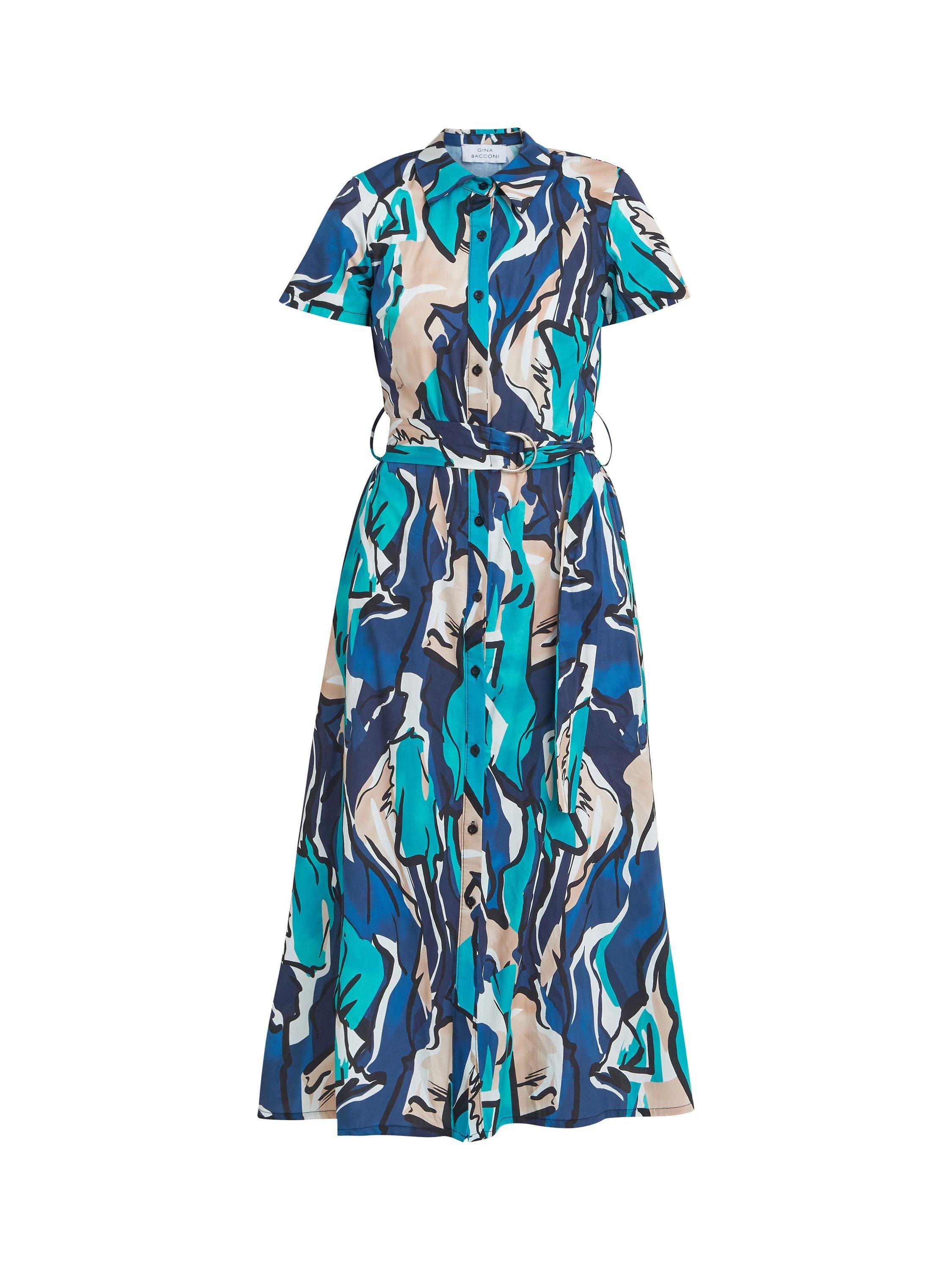 Product image 5 of 5, which shows Gina Bacconi Ivonne Abstract Print Midi Shirt Dress, Blue/Multi, S