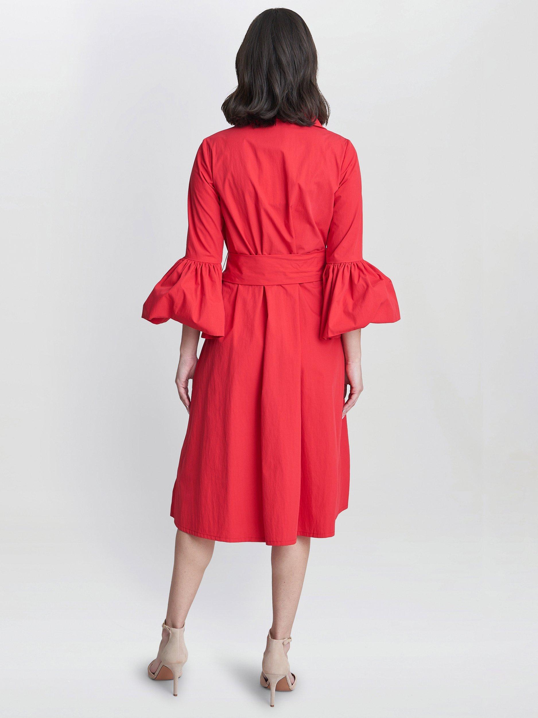 Product image 2 of 6, which shows Gina Bacconi Melinda Taffeta Midi Shirt Dress, Red, 8
