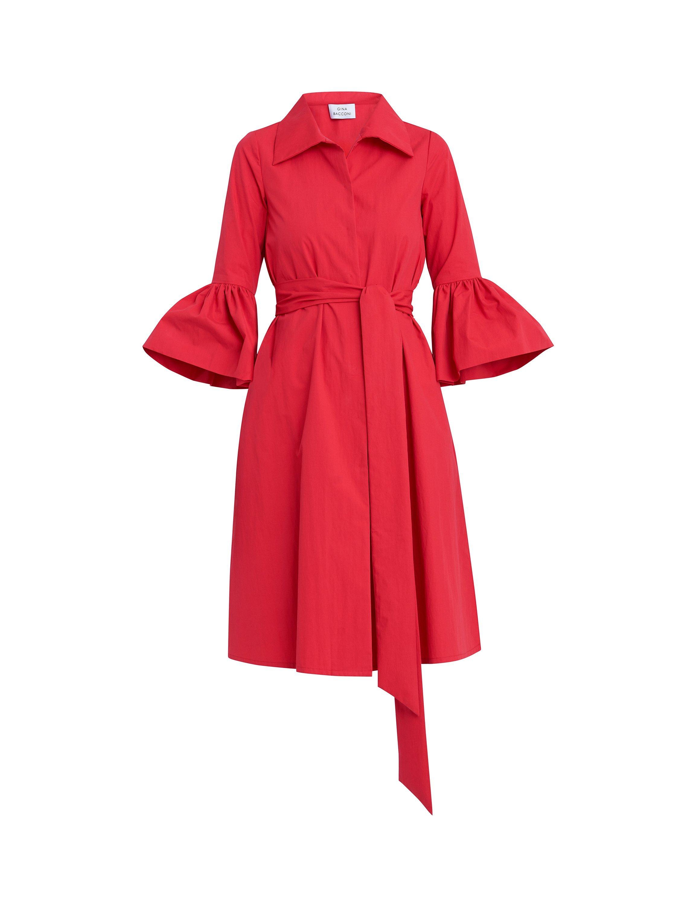 Product image 4 of 6, which shows Gina Bacconi Melinda Taffeta Midi Shirt Dress, Red, 8