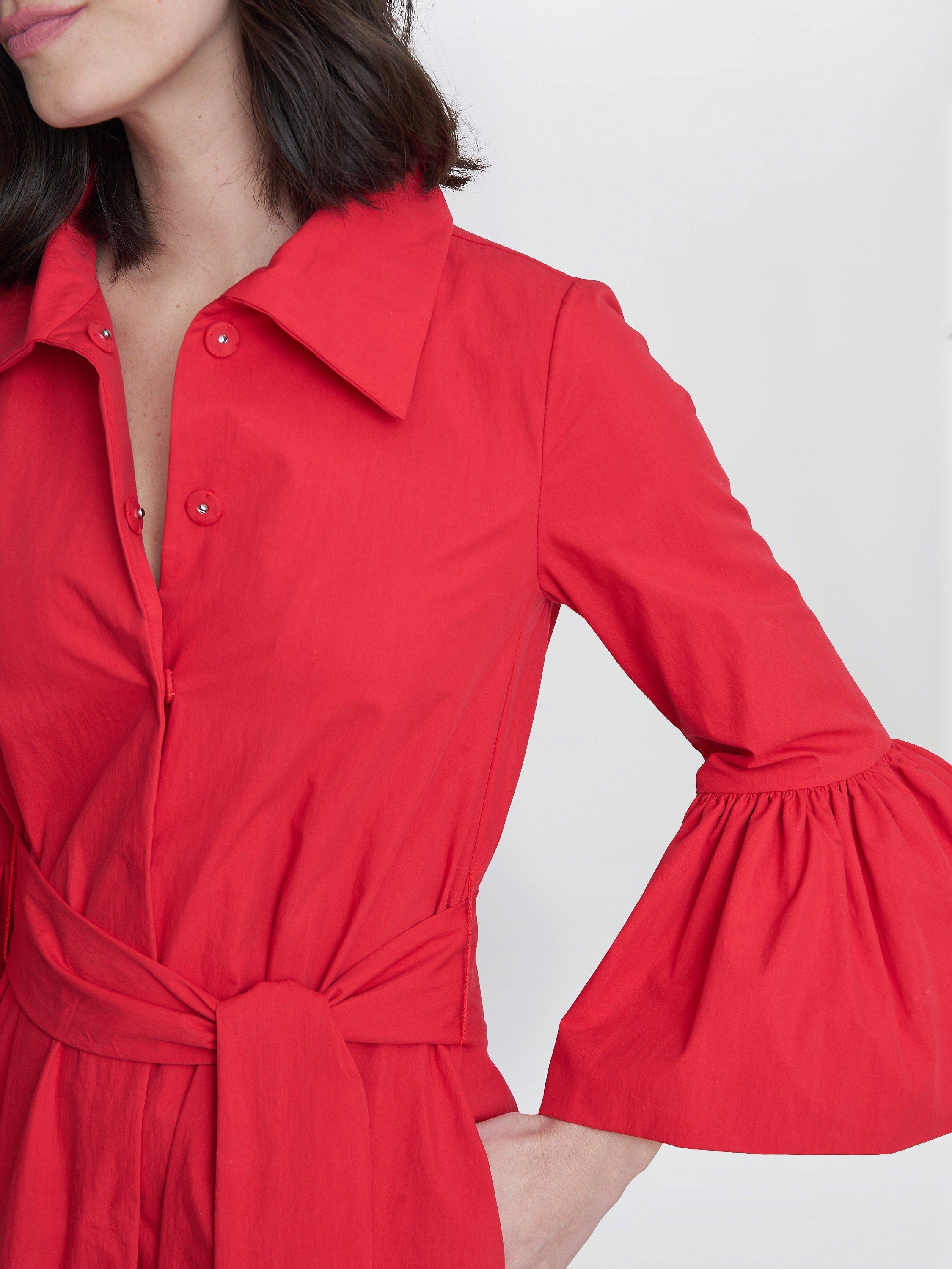 Product image 5 of 6, which shows Gina Bacconi Melinda Taffeta Midi Shirt Dress, Red, 8