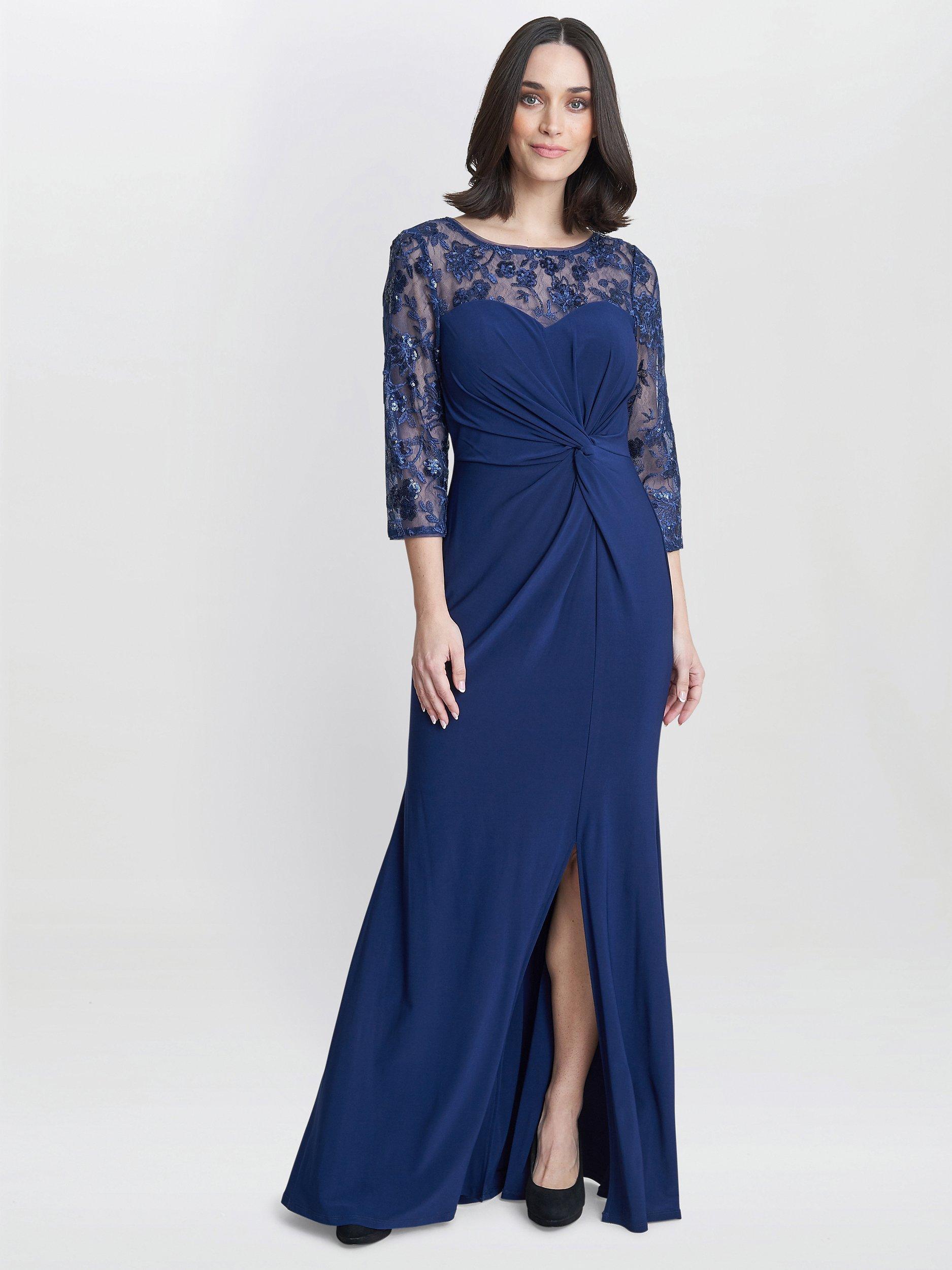 Product image 1 of 5, which shows Gina Bacconi Sonia Sweetheart Knot Detail Maxi Dress, Navy, 16